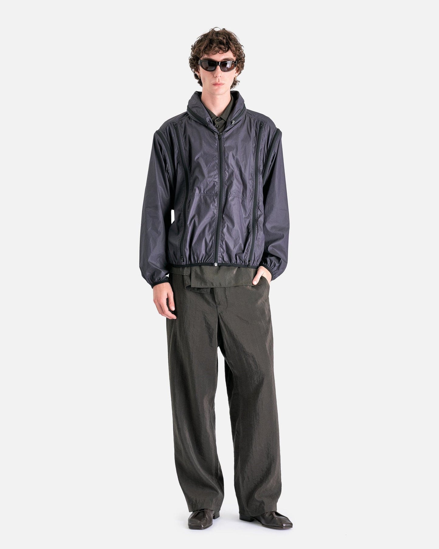 LEMAIRE Men's Jackets Zipped Hooded Blouson in Blue Black