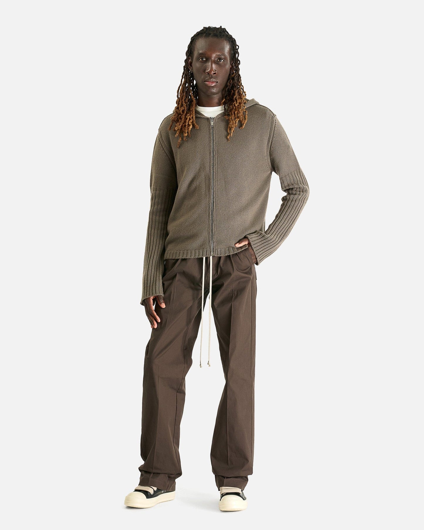 Rick Owens Men Sweaters Zipped Hoodie in Dust