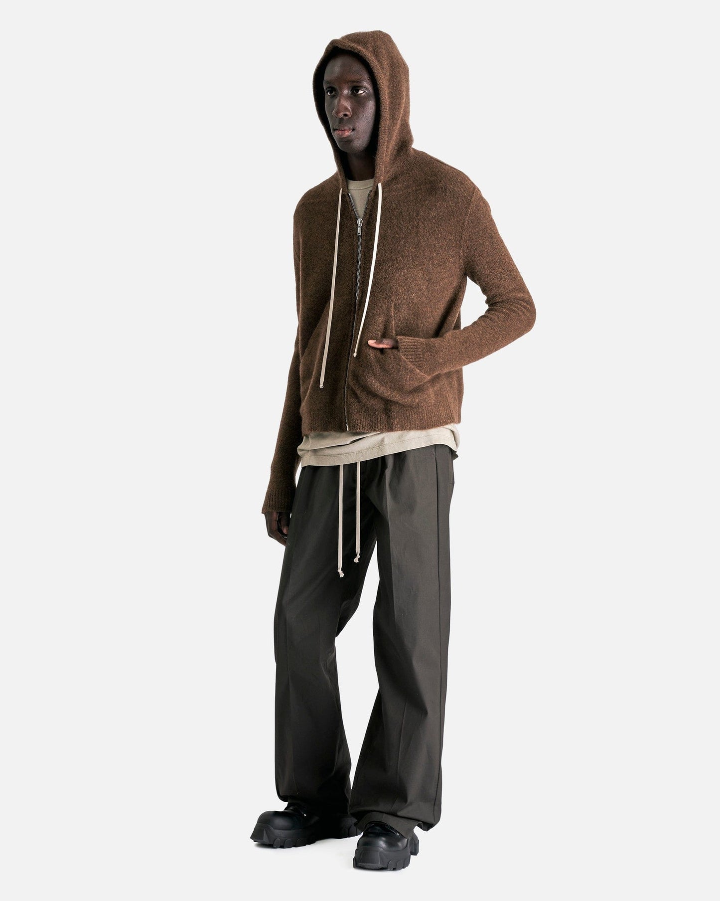 Rick Owens Men's Sweatshirts Zipped Long Hoodie in Brown