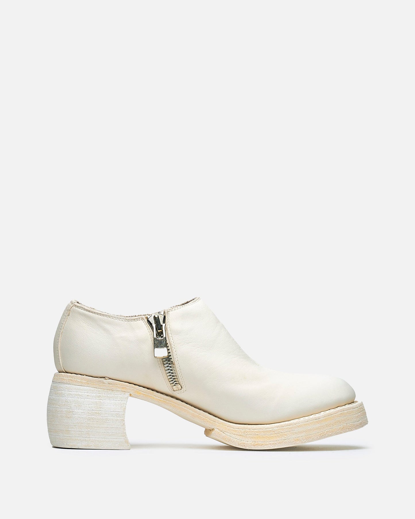 Guidi Women Heels ZO035 Horse Leather Side Zip Low Heel in White