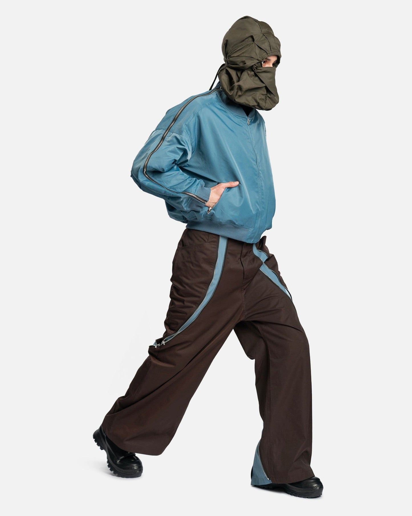 FFFPOSTALSERVICE Men's Pants 3-Way Zip Trouser in Brown/Blue