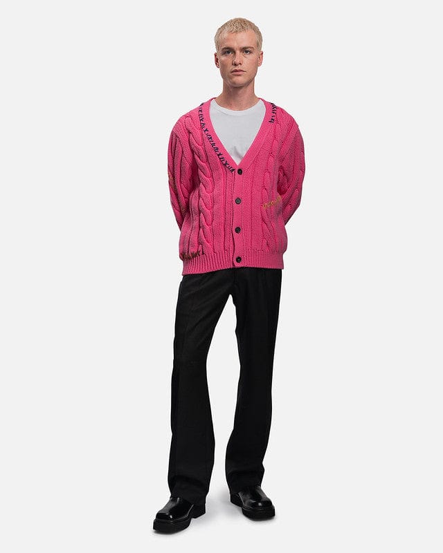 Marni Men's Sweater 3D Cable+Mending Cardigan in Fuchsia Fluo