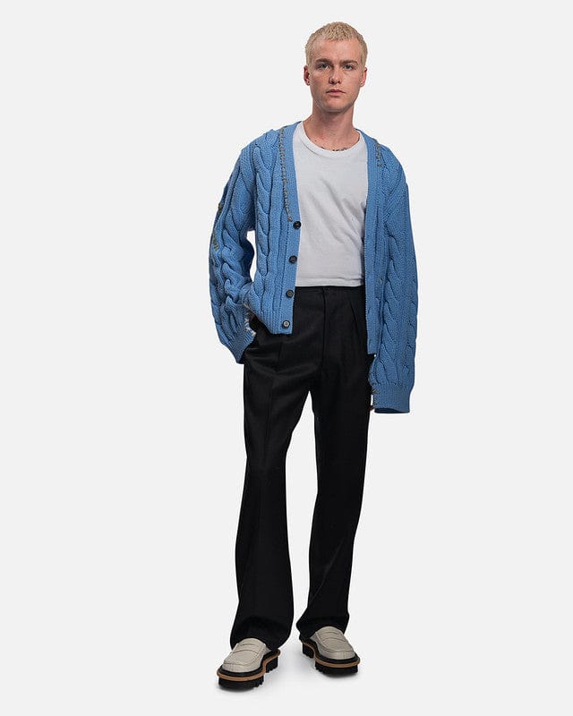 Marni Men's Sweater 3D Cable+Mending Cardigan in Iris Blue
