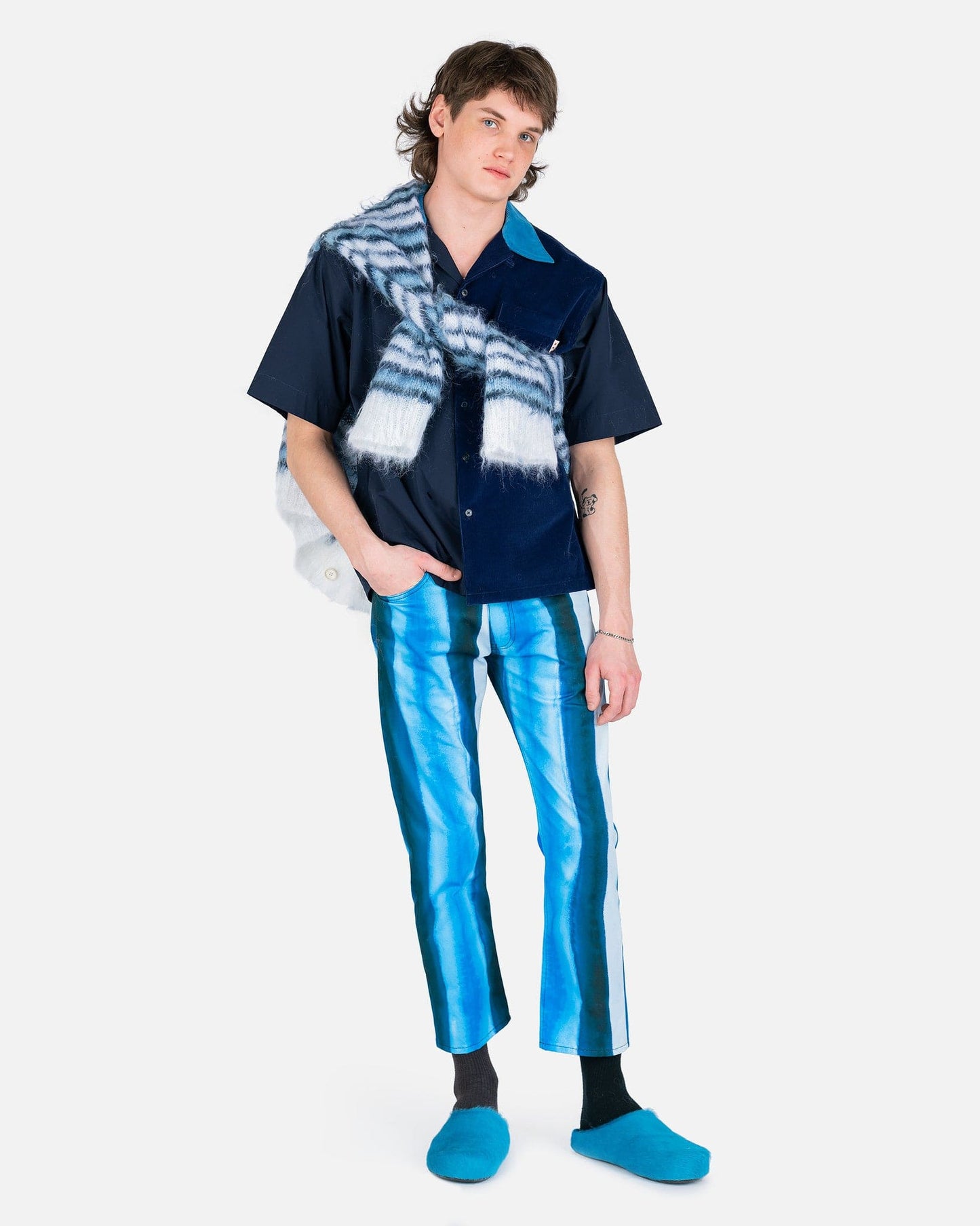Marni Men's Jeans Waterfall Striped Drill Pants in Royal