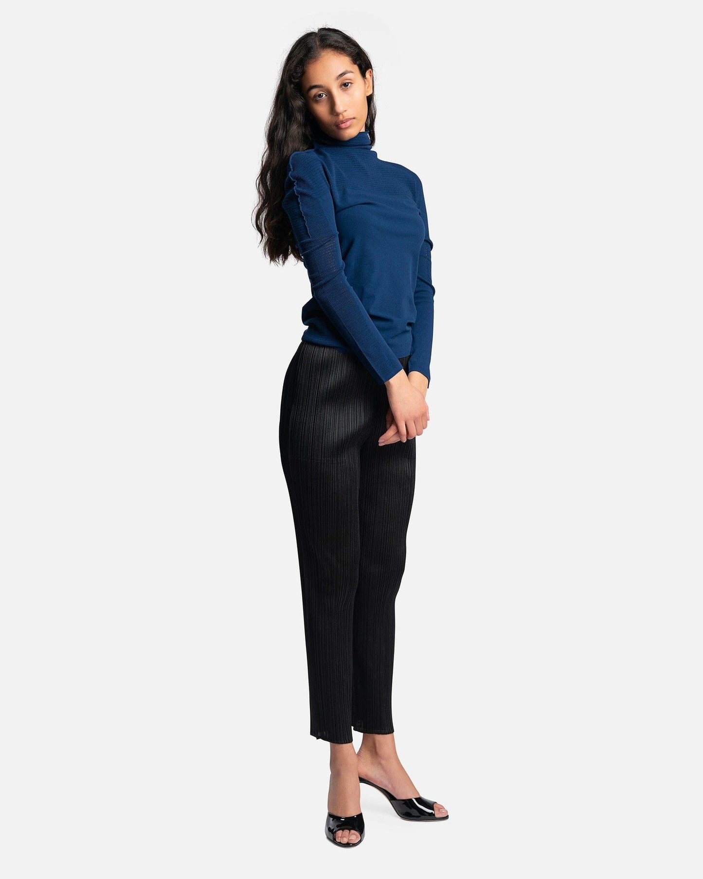 Pleats Please Issey Miyake Women Tops O/S A-Poc Skin Turtleneck in Dark Blue