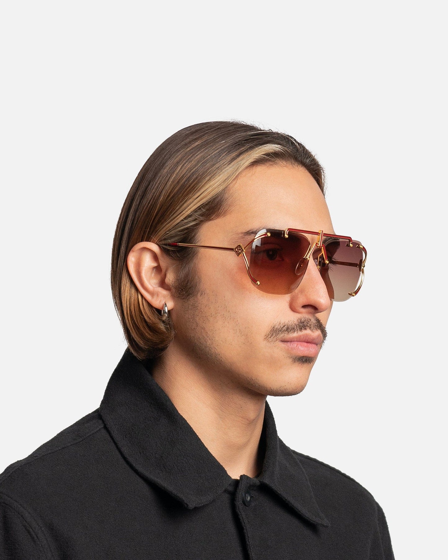 Casablanca Eyewear Acetate & Metal Square Aviators in Brown/Pink Gradient