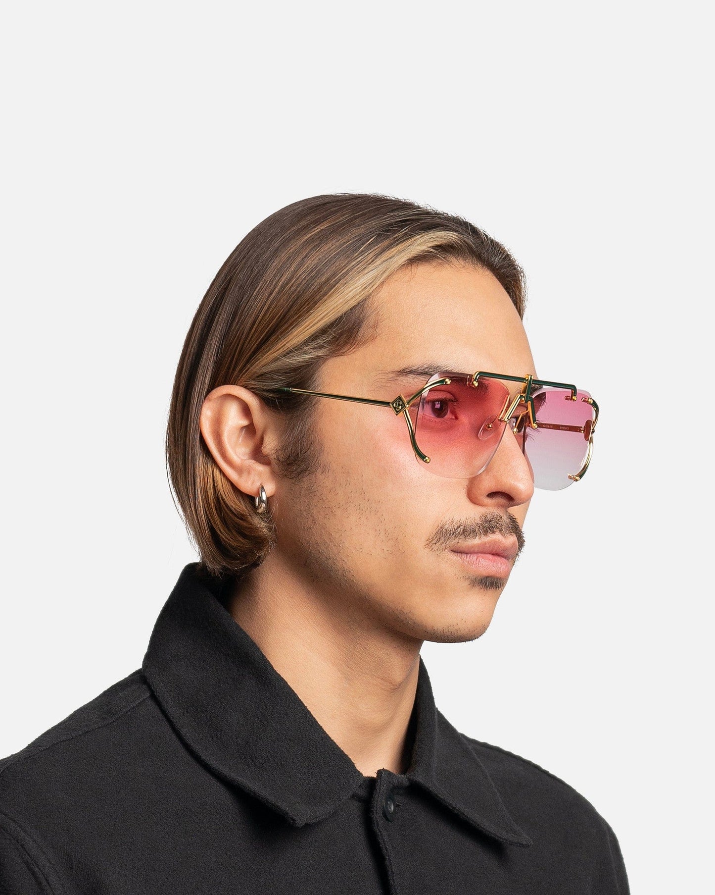 Casablanca Eyewear Acetate & Metal Square Aviators in Green/Pink Gradient