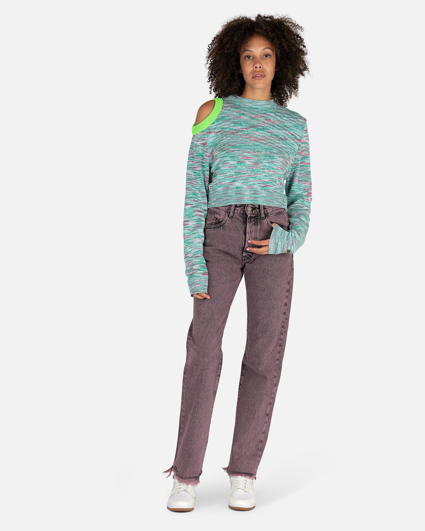 Aries Women Pants Acid Wash Batten Jeans in Pink