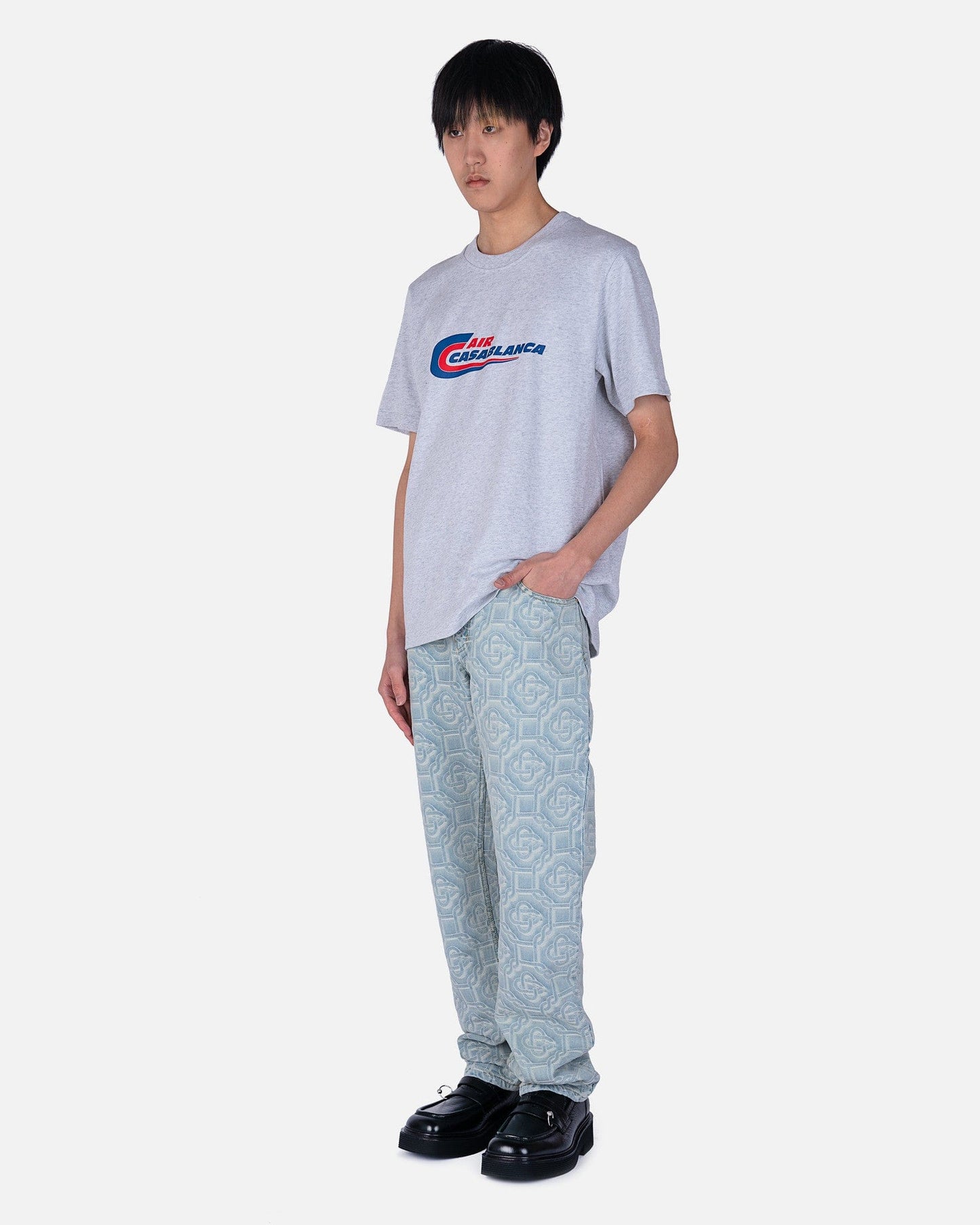 Casablanca Mens T-Shirt Air Casablanca Jersey T-Shirt in Grey Marle