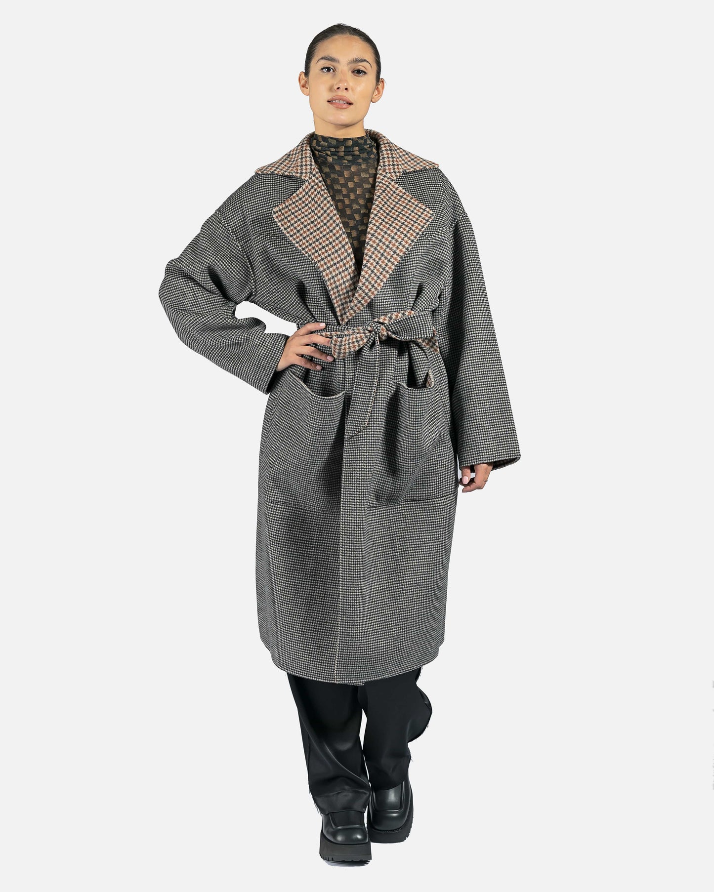 Nanushka Women Jackets Alamo Reversible Oversized Coat in Grey Check