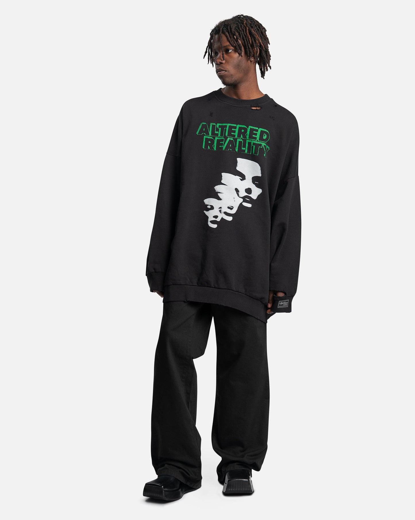 Raf Simons Mens Sweater Altered Reality Destroyed Crewnek Sweater in Black