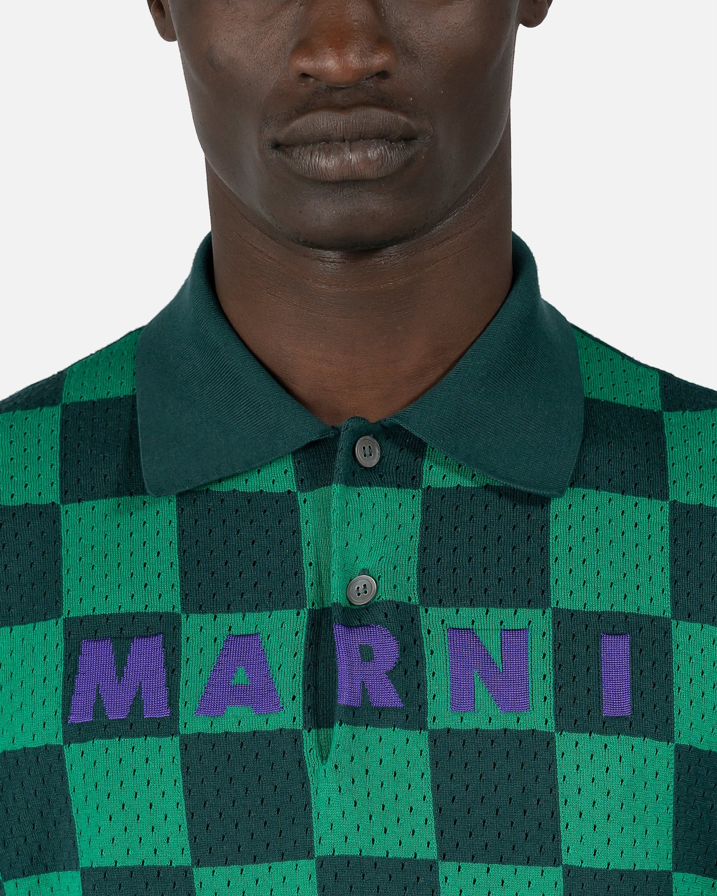 Marni Men's Shirts Athletic Knit Checkerboard Polo in Musk