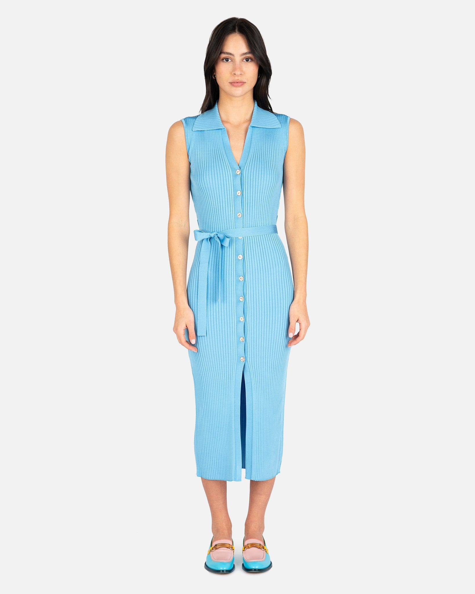 evening navy blue dresses Aubree Shiny Viscose-Rib Dress in Bright Blue – SVRN