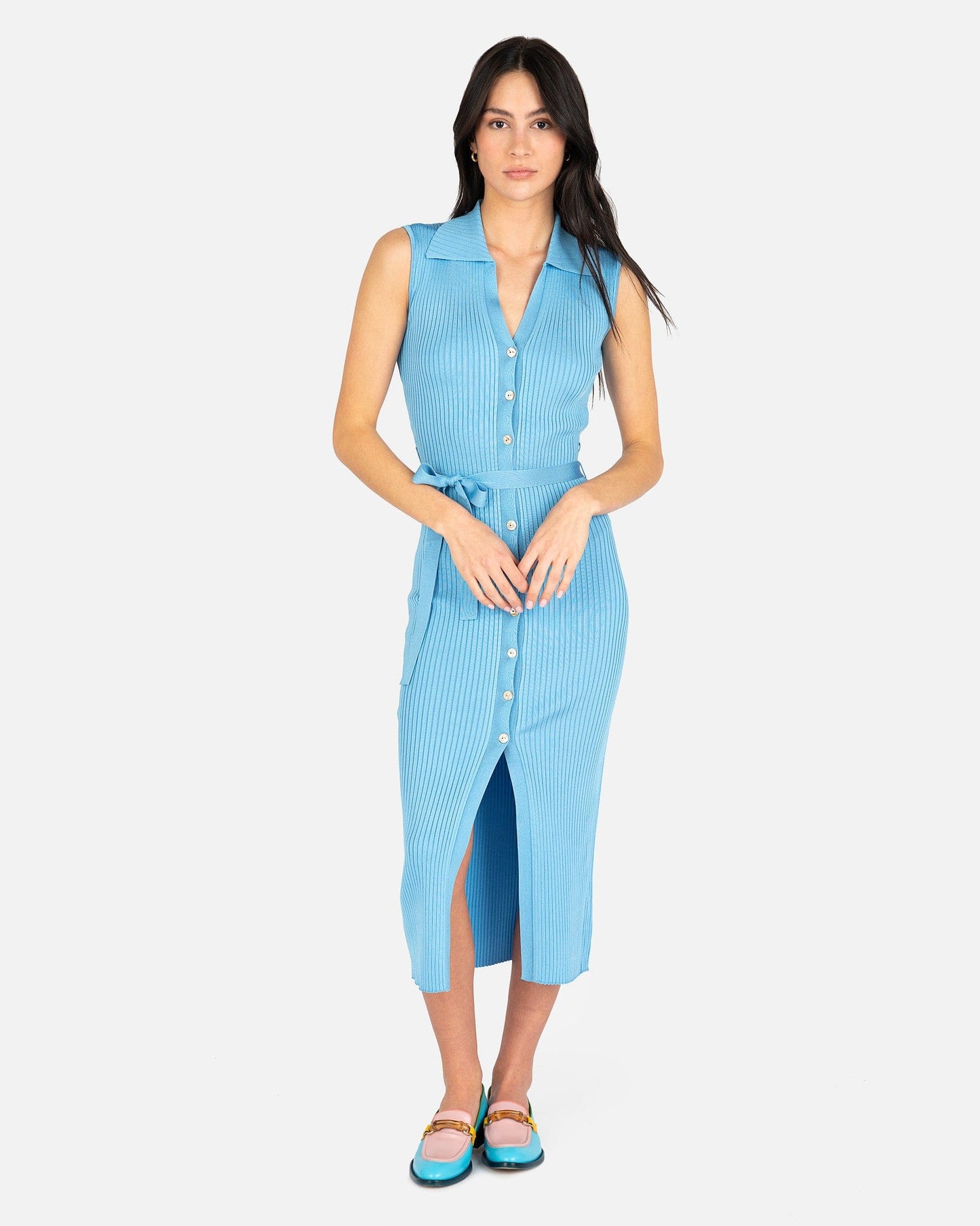 Nanushka Women Dresses Aubree Shiny Viscose-Rib Dress in Bright Blue