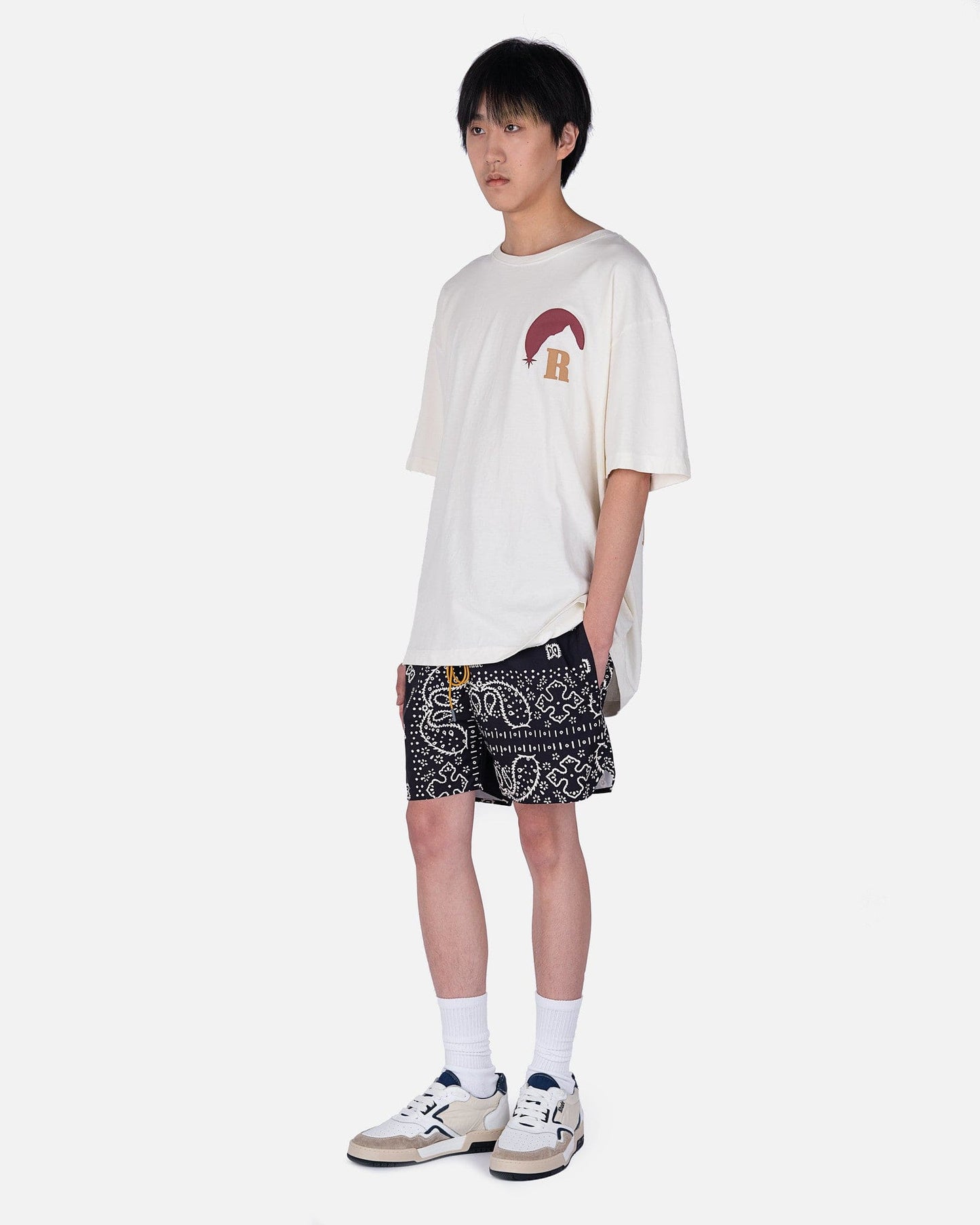 Rhude Men's Shorts Bandana Print Swim Short in Black/White