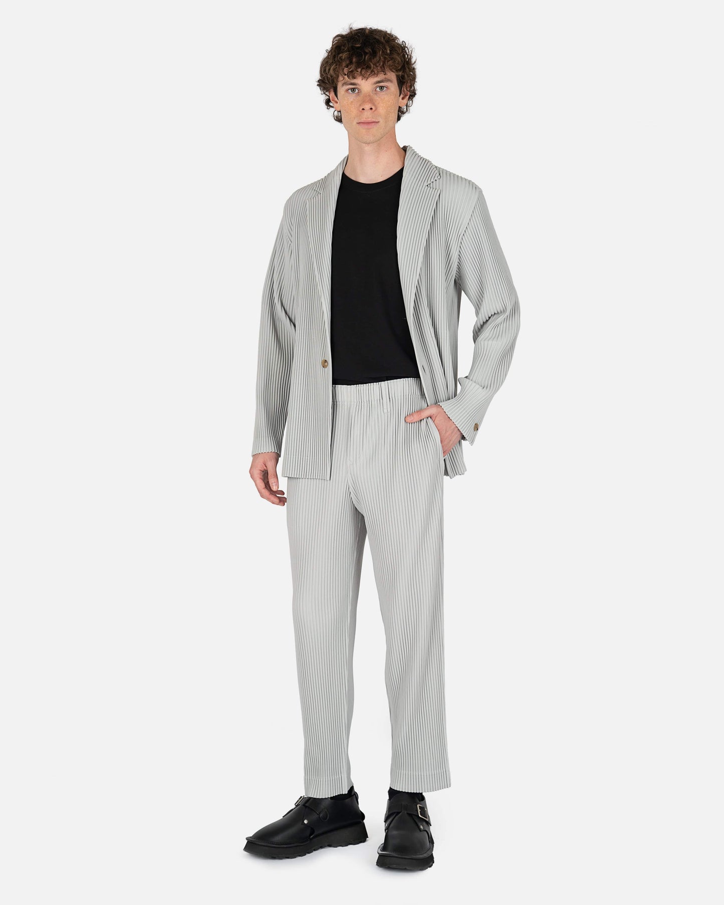 Homme Plissé Issey Miyake Men's Jackets Basics Pleated Blazer in Grey