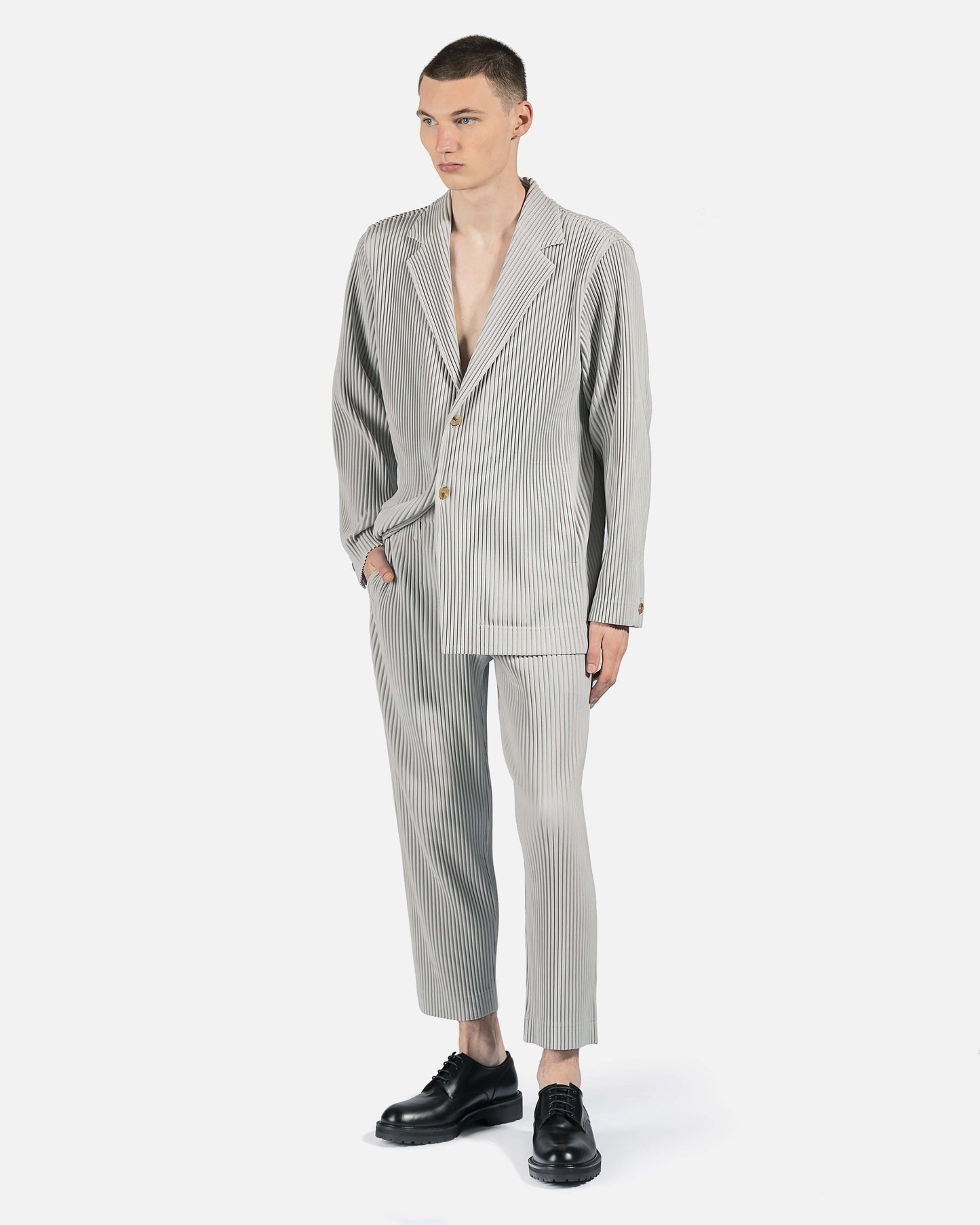 Homme Plissé Issey Miyake Men's Pants Basics Pleated Trousers in Grey