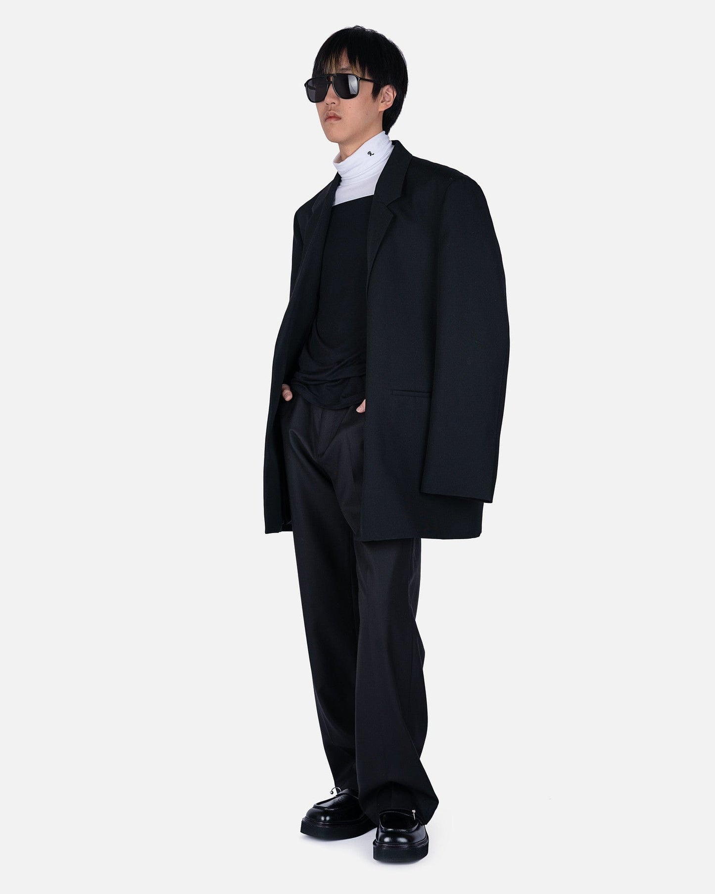 Raf Simons Mens Sweater Bicolor Turtle with R Embroidery in Black/White