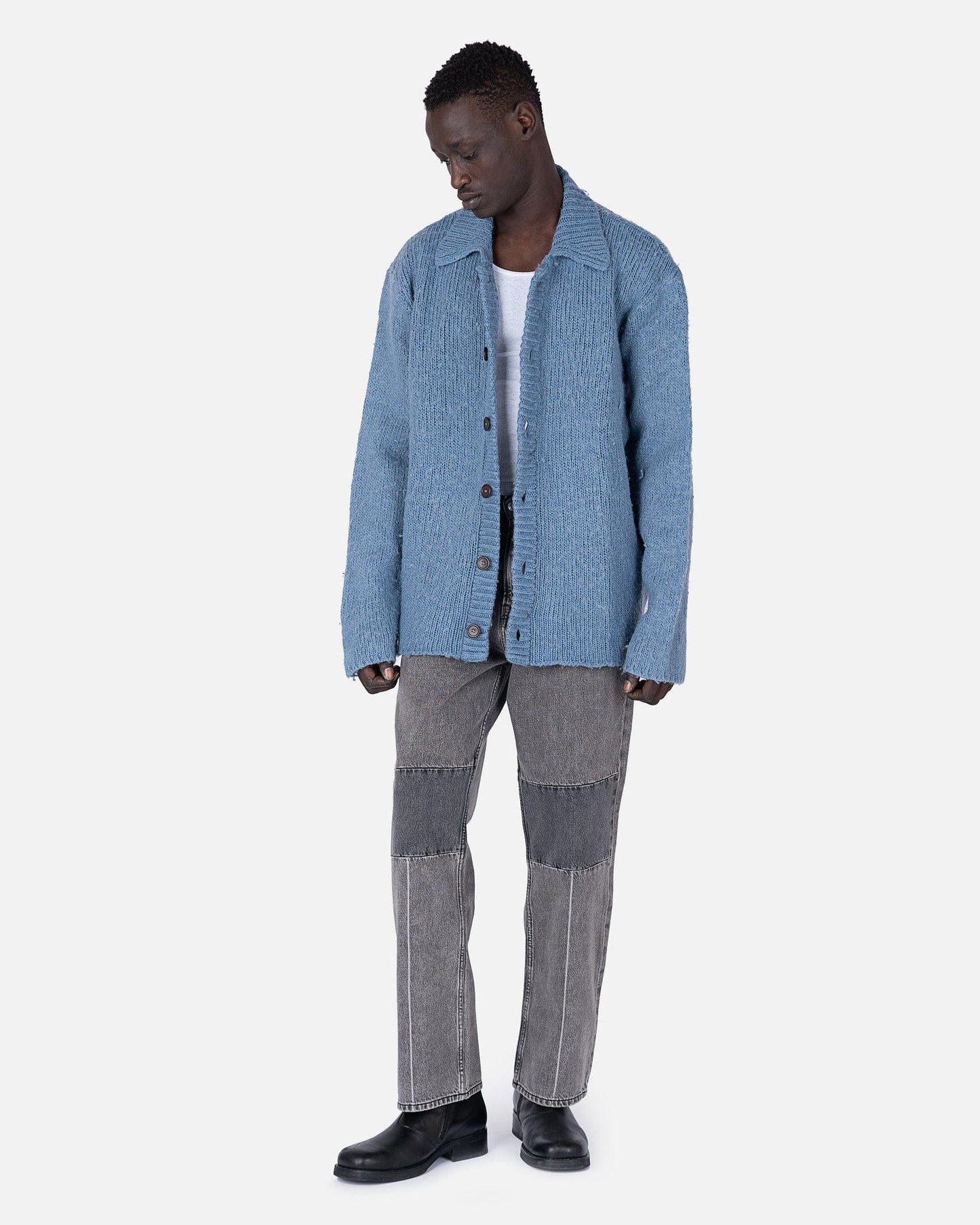 Our Legacy mens sweater Big Cardigan in Funky Blue Acrylic