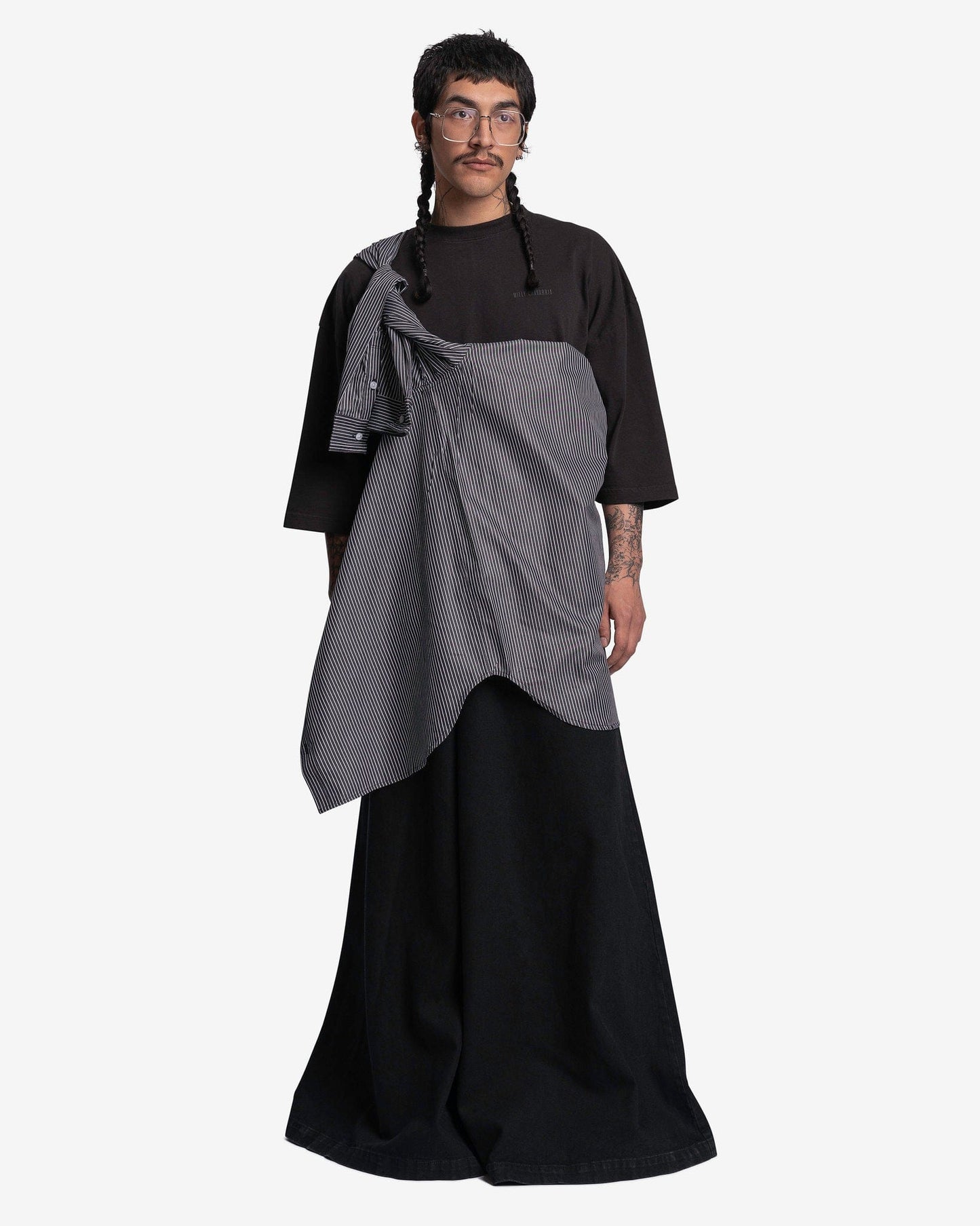 Willy Chavarria Men's Shirts Big Willy Dress Shirt in Black Stripe