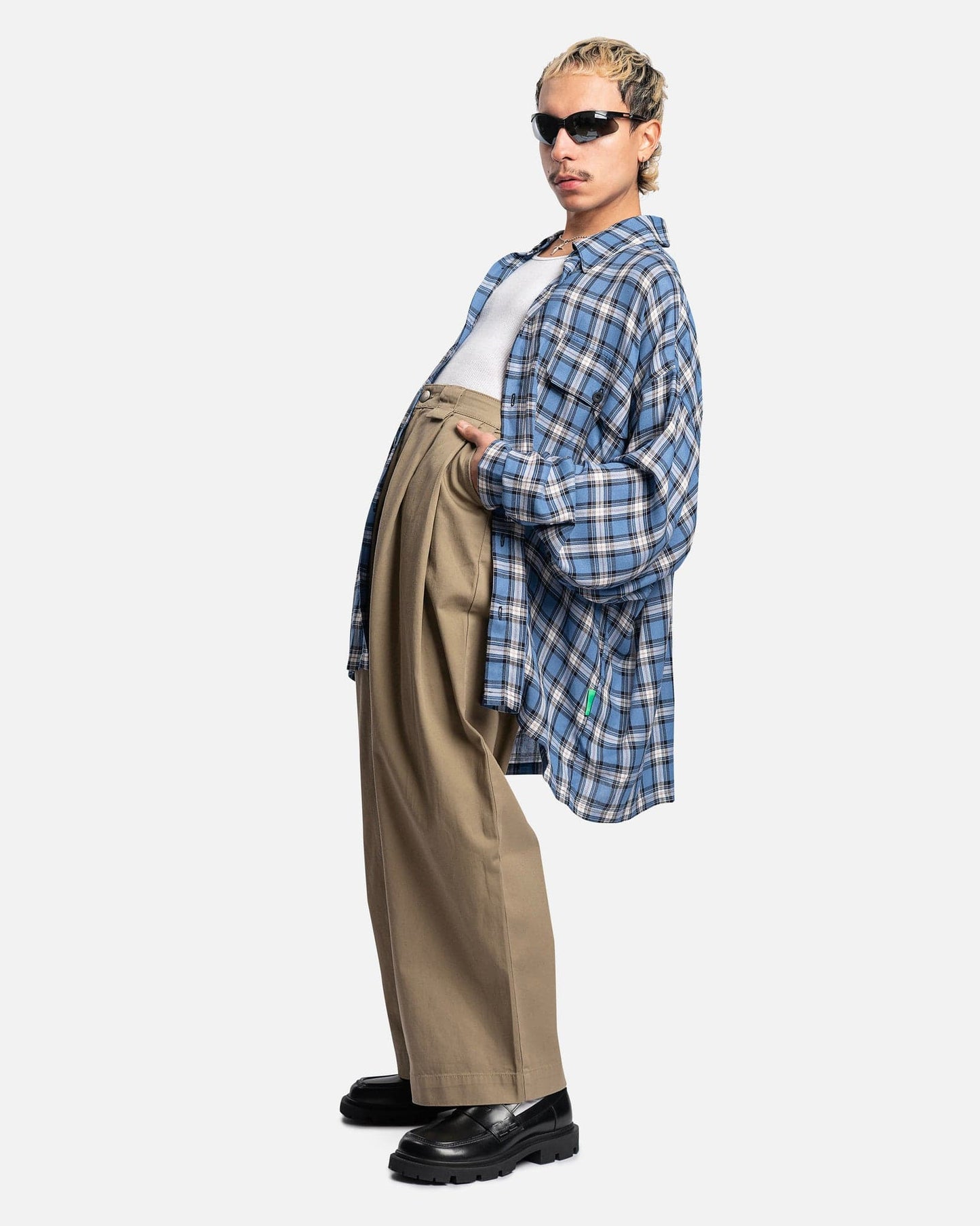 Willy Chavarria Men's Shirts Big Willy LS Shirt in Blue Plaid