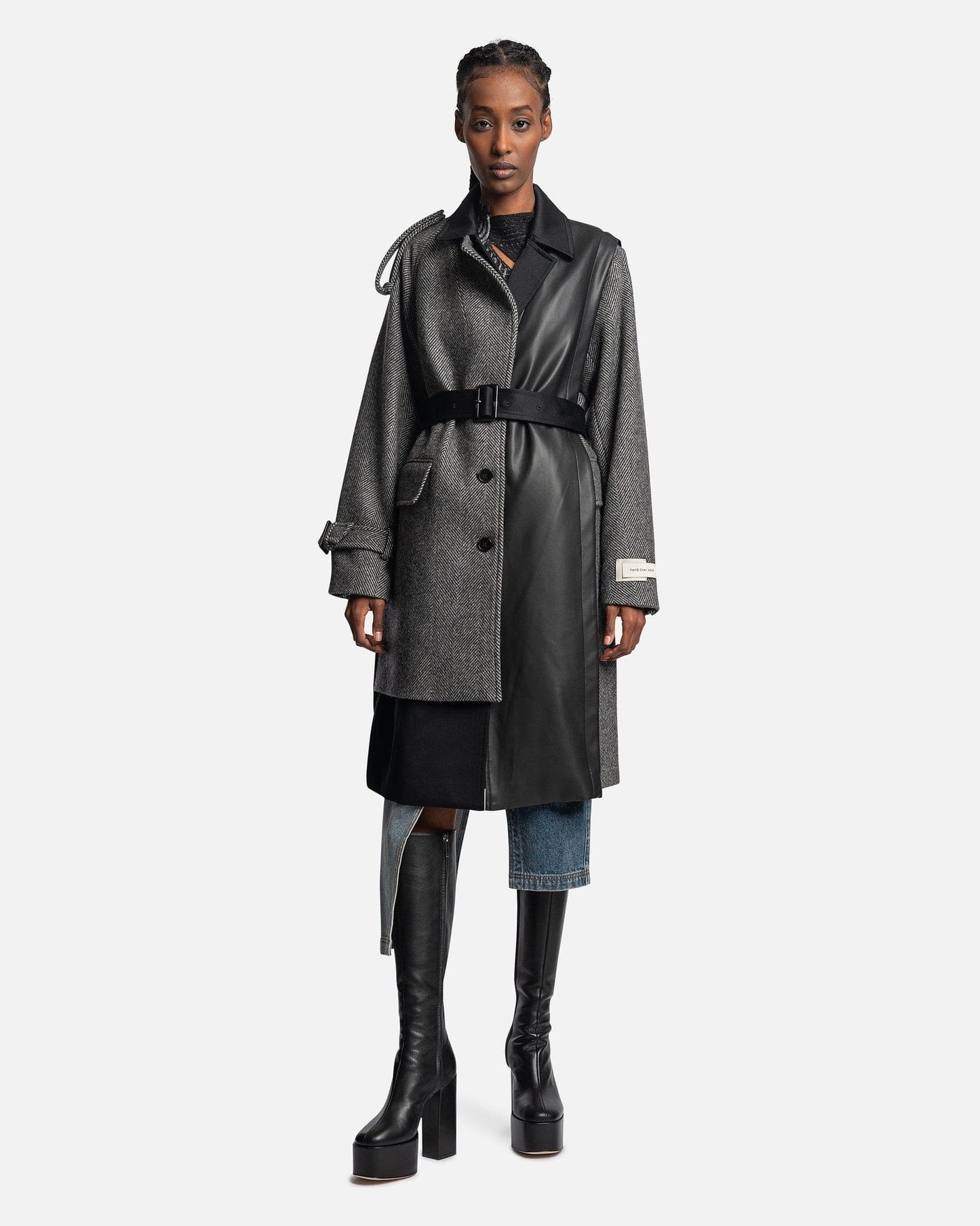Feng Chen Wang Women Jackets Black&Grey Long Line Coat in Grey