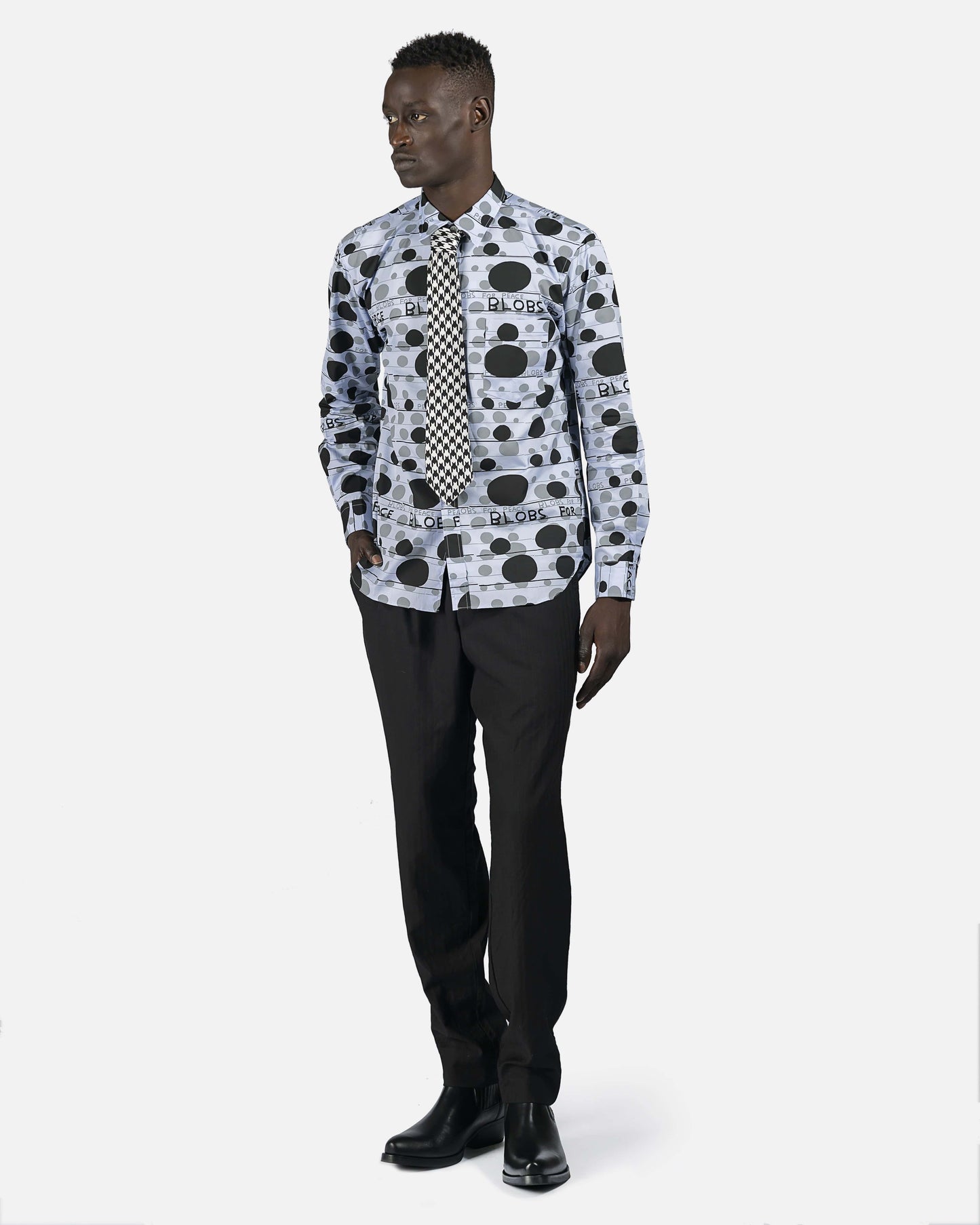 Comme des Garcons Homme Deux Men's Shirts Blobs for Peace Button-Up in Pale Blue