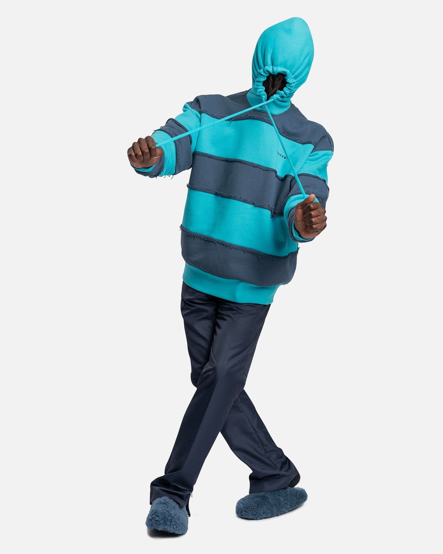 Botter Men's Sweatshirts Botter Raw Edge Stripe Hoodie in Stripe Botter Blue Navy