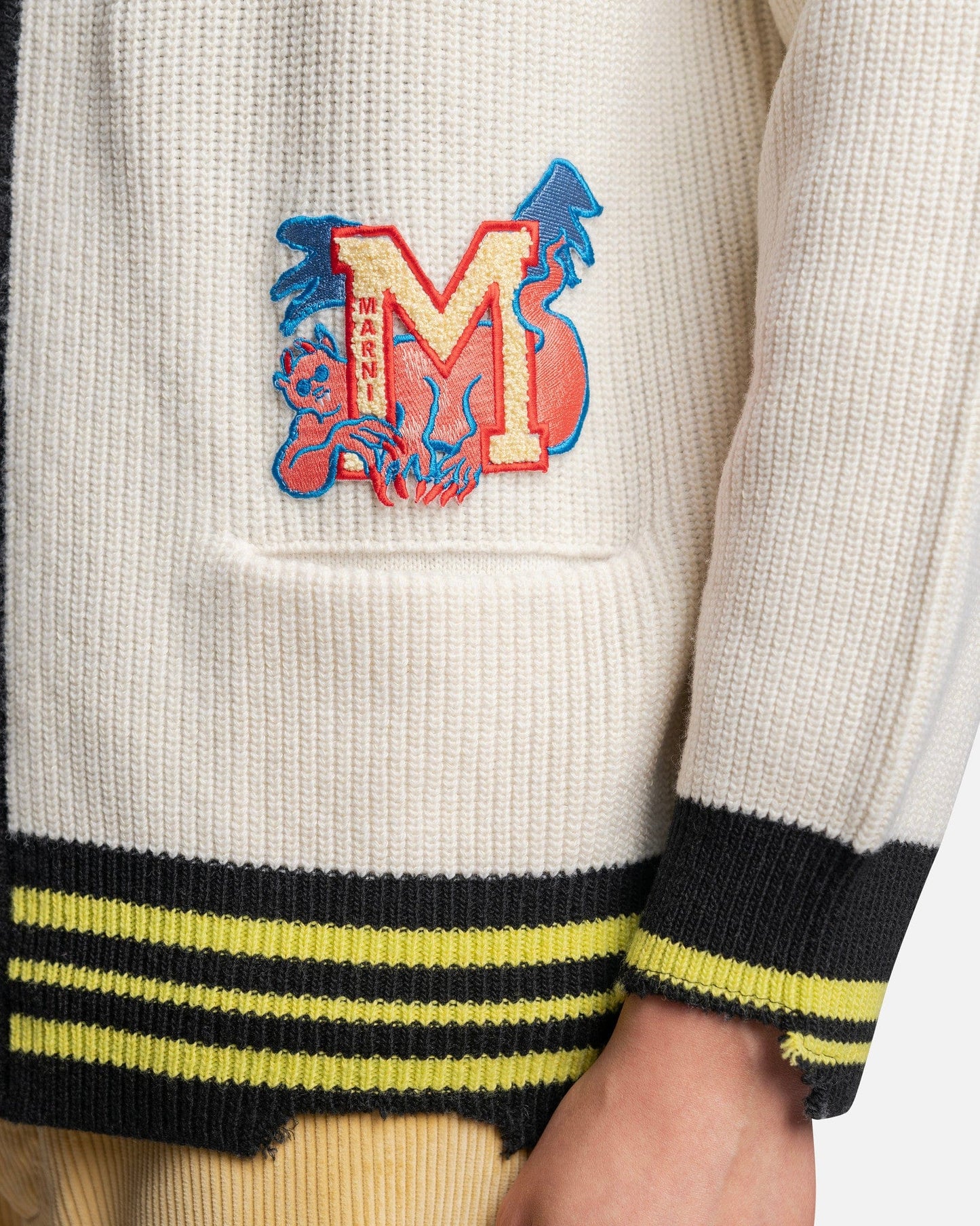 Marni Men's Sweater Broken Fisherman Cardigan in Antique White