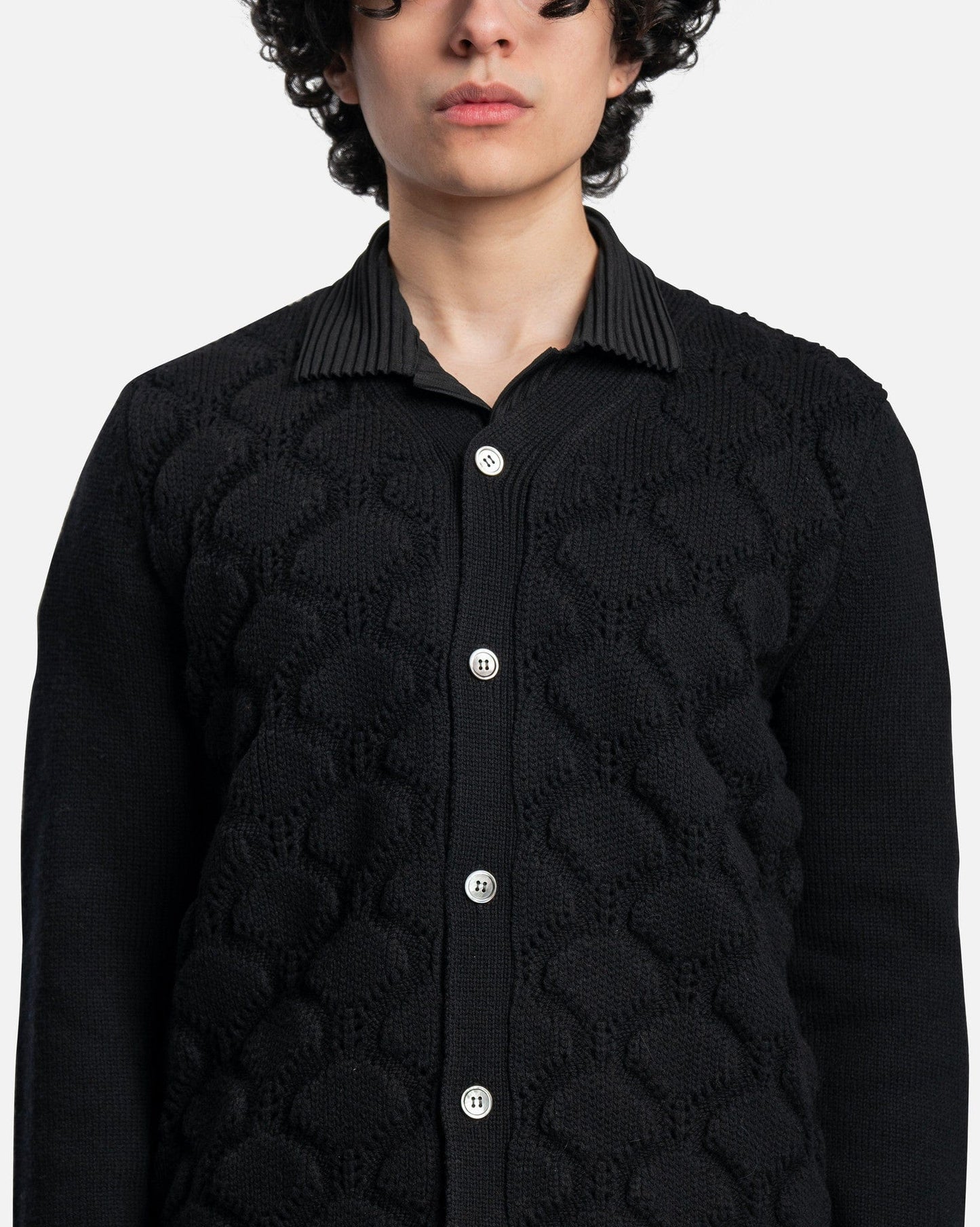 Comme des Garcons Homme Deux Men's Sweater Button Up Wool Cardigan in Black