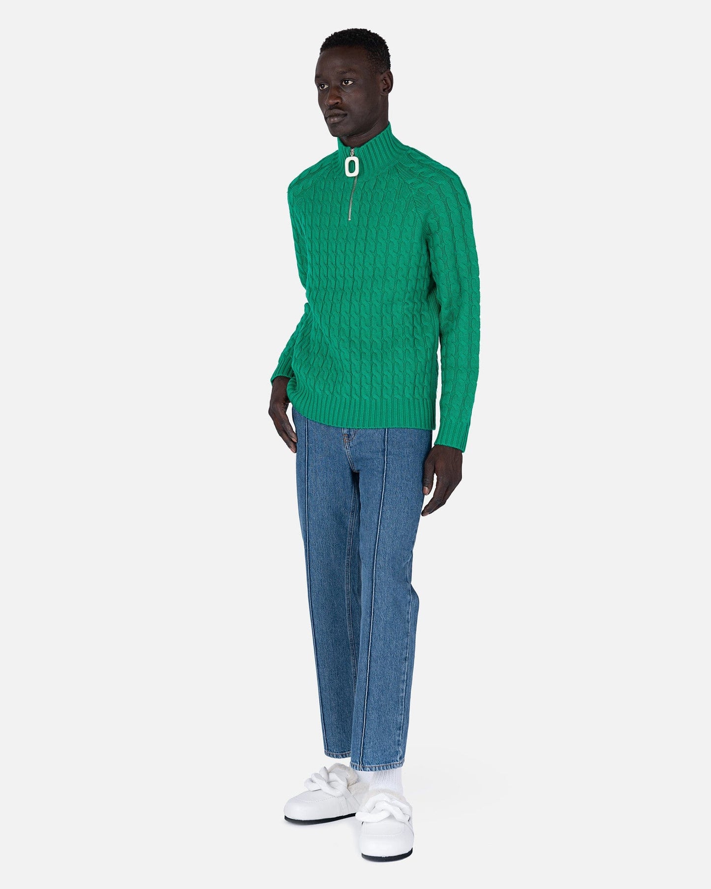 JW Anderson mens sweater Cable Knit Henley Jumper in Green