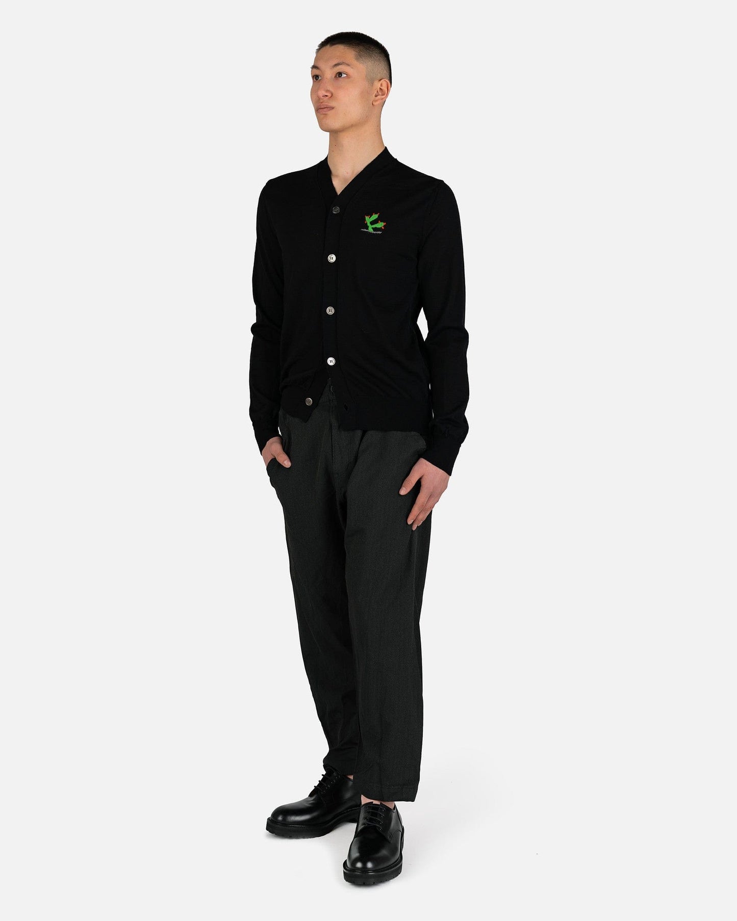 Comme des Garcons Homme Deux mens sweater Cactus Embroidered Wool Cardigan in Black