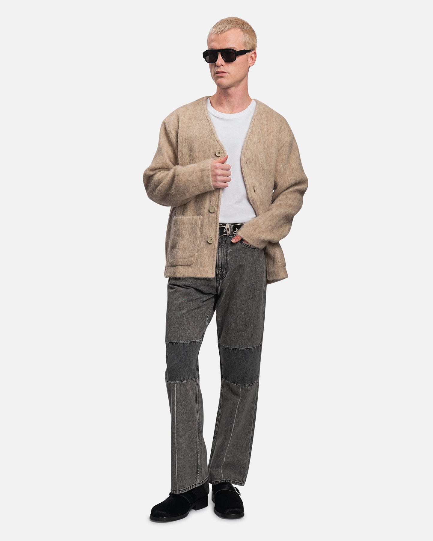 Our Legacy Men's Sweater Cardigan in Antique White Mohair