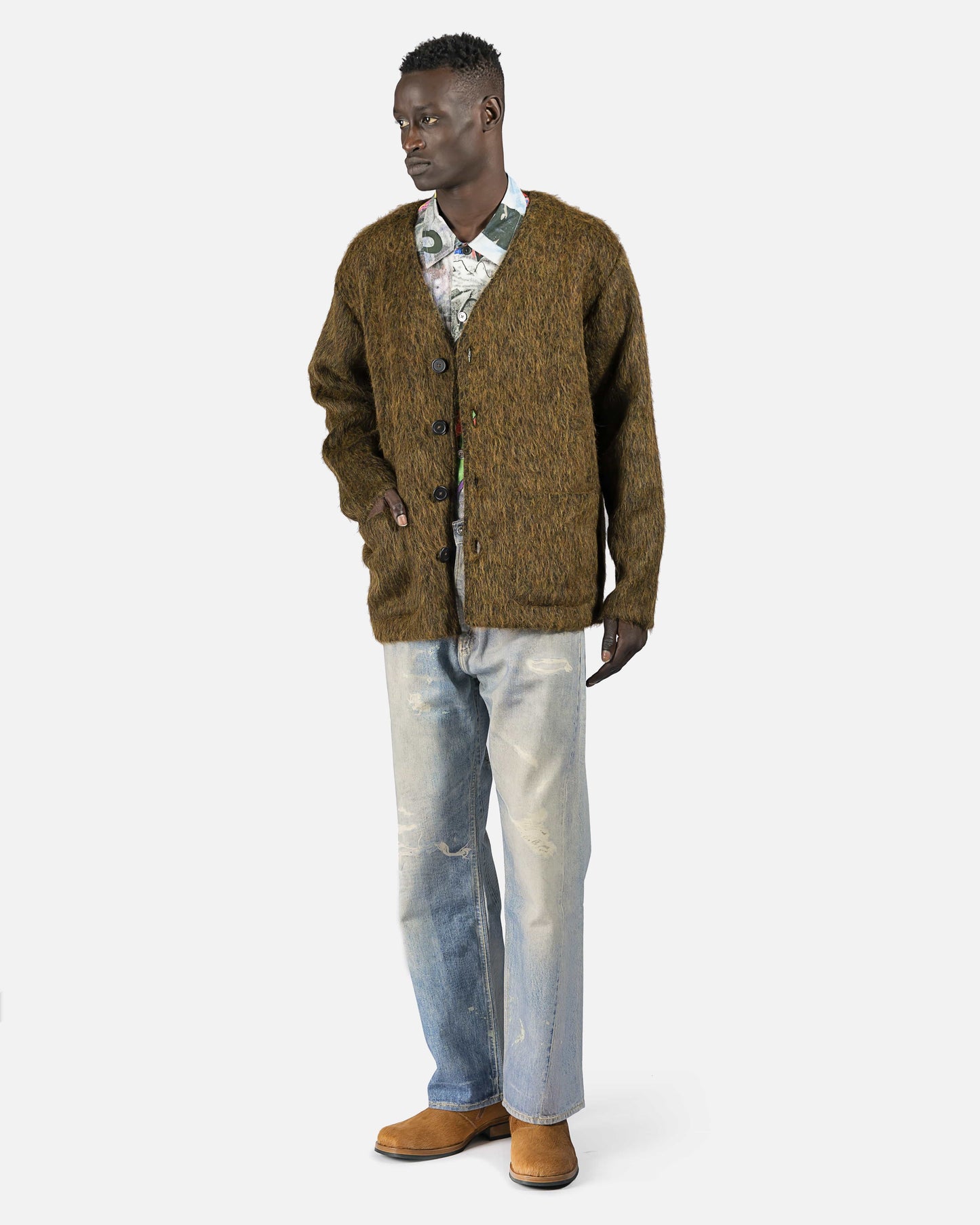 Our Legacy mens sweater Cardigan in Olive
