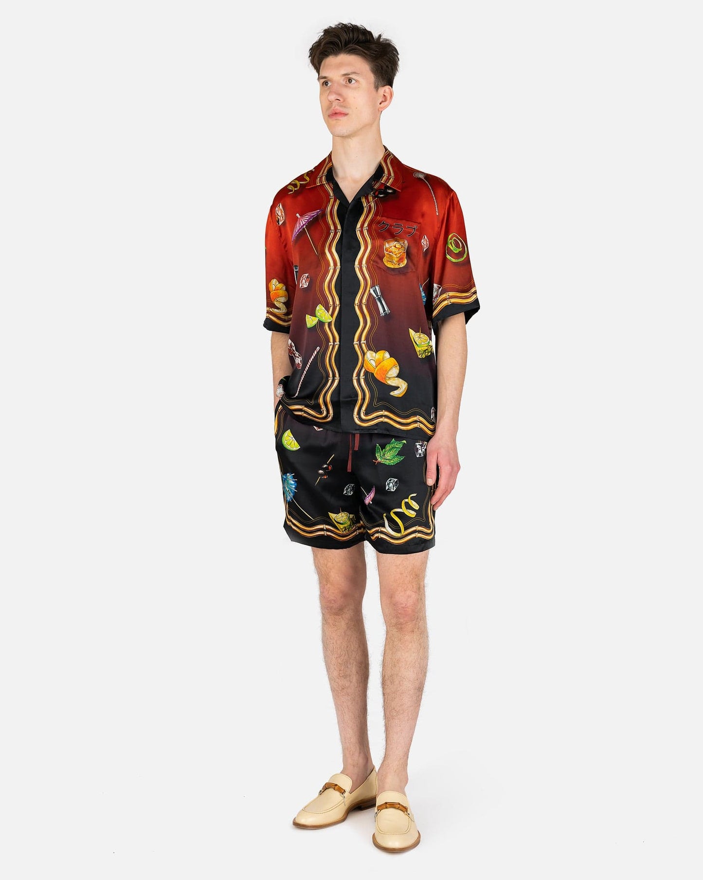 Casablanca Men's Shorts Casa Club Sunset Drawstring Silk Shorts in Multi