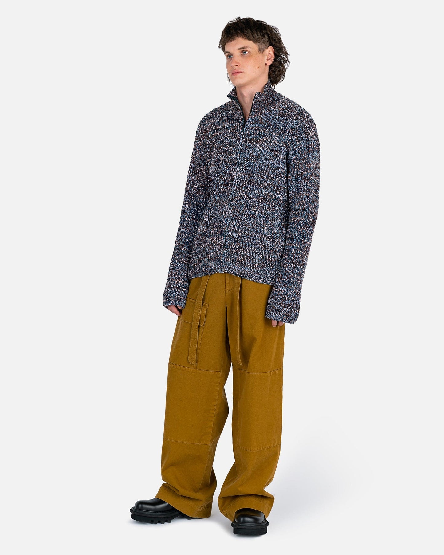 Marni Men's Sweatshirts Chenille Mix Color Cardigan in Jade