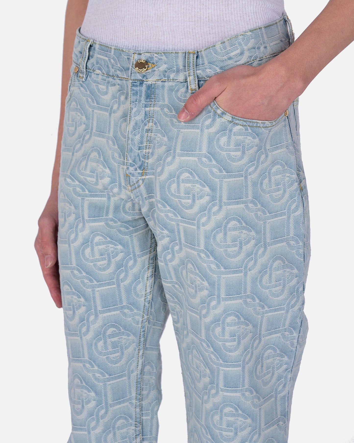 Casablanca Men's Pants Classic Logo Monogram Denim in Bleached Denim