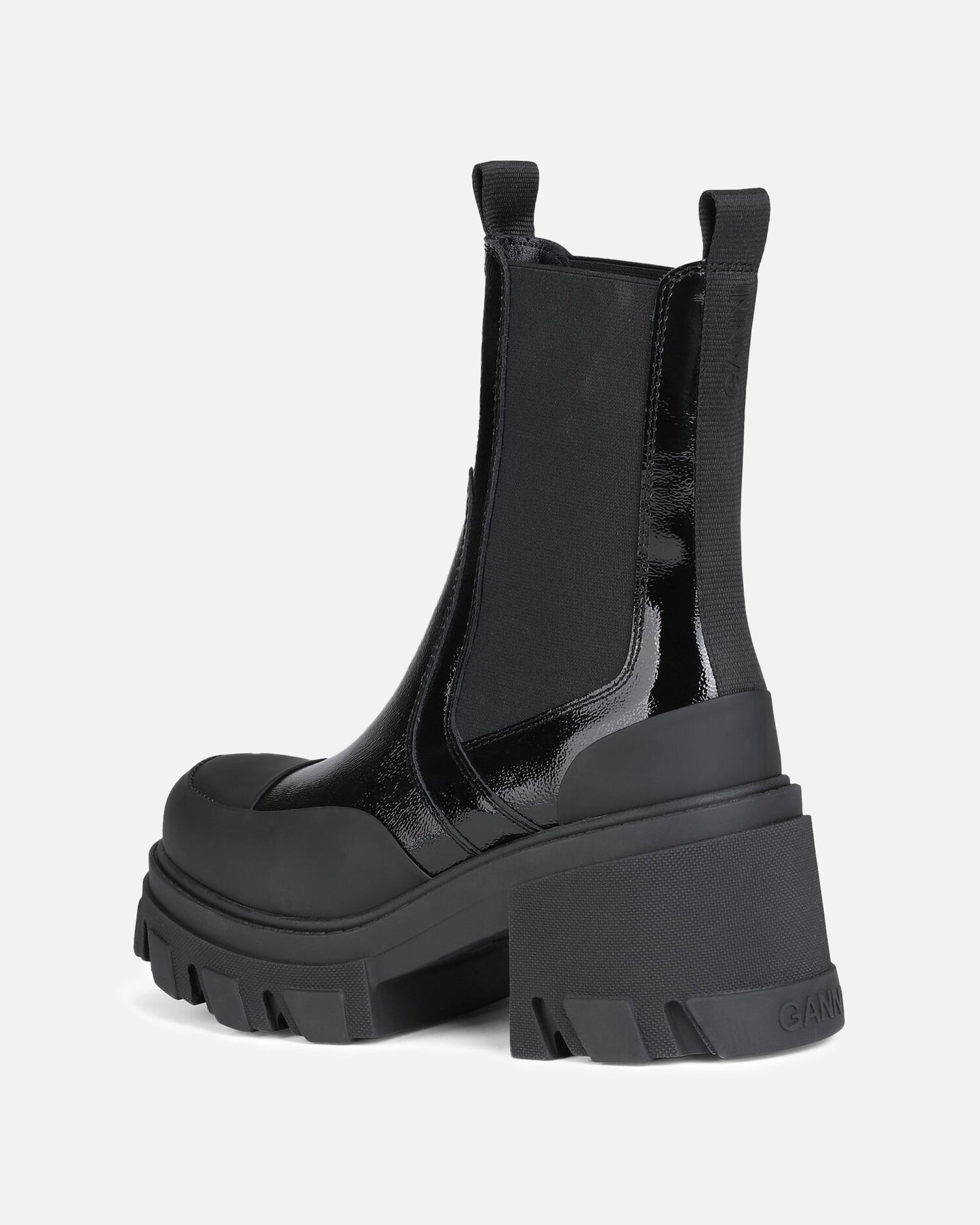 Ganni Women Boots Cleated Heeled Mid Chelsea Boot in Black