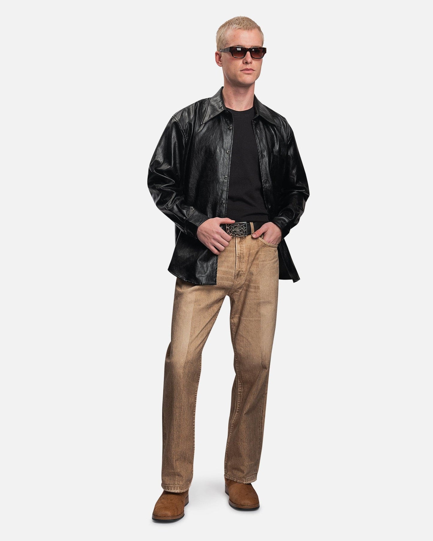 Our Legacy Men's Shirts Coco 70's Shirt in Cageian Black Fake Leather