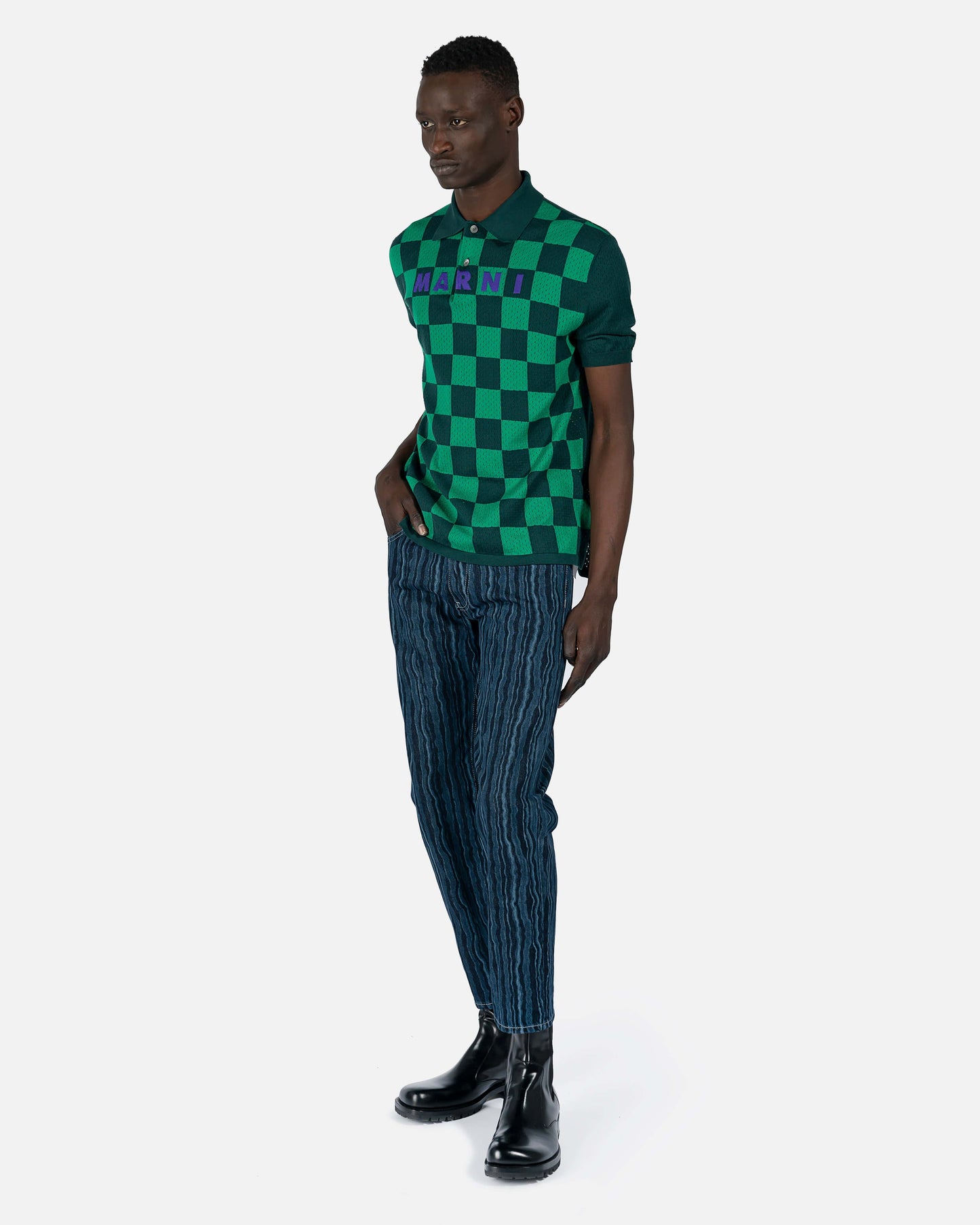 Marni Men's Jeans Color Stitch Trousers in Blublack