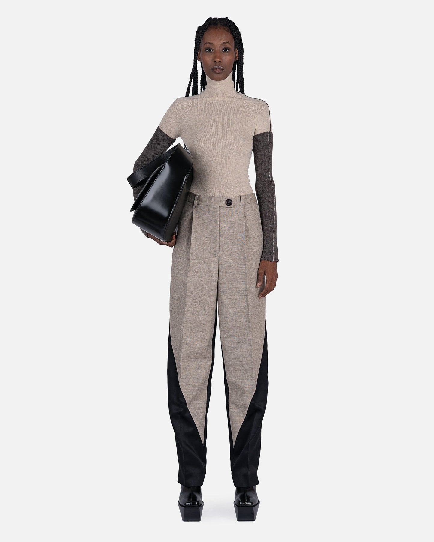 Peter Do Women Tops Combo Sleeve Turtle Neck Sweater in Canvas/Ash