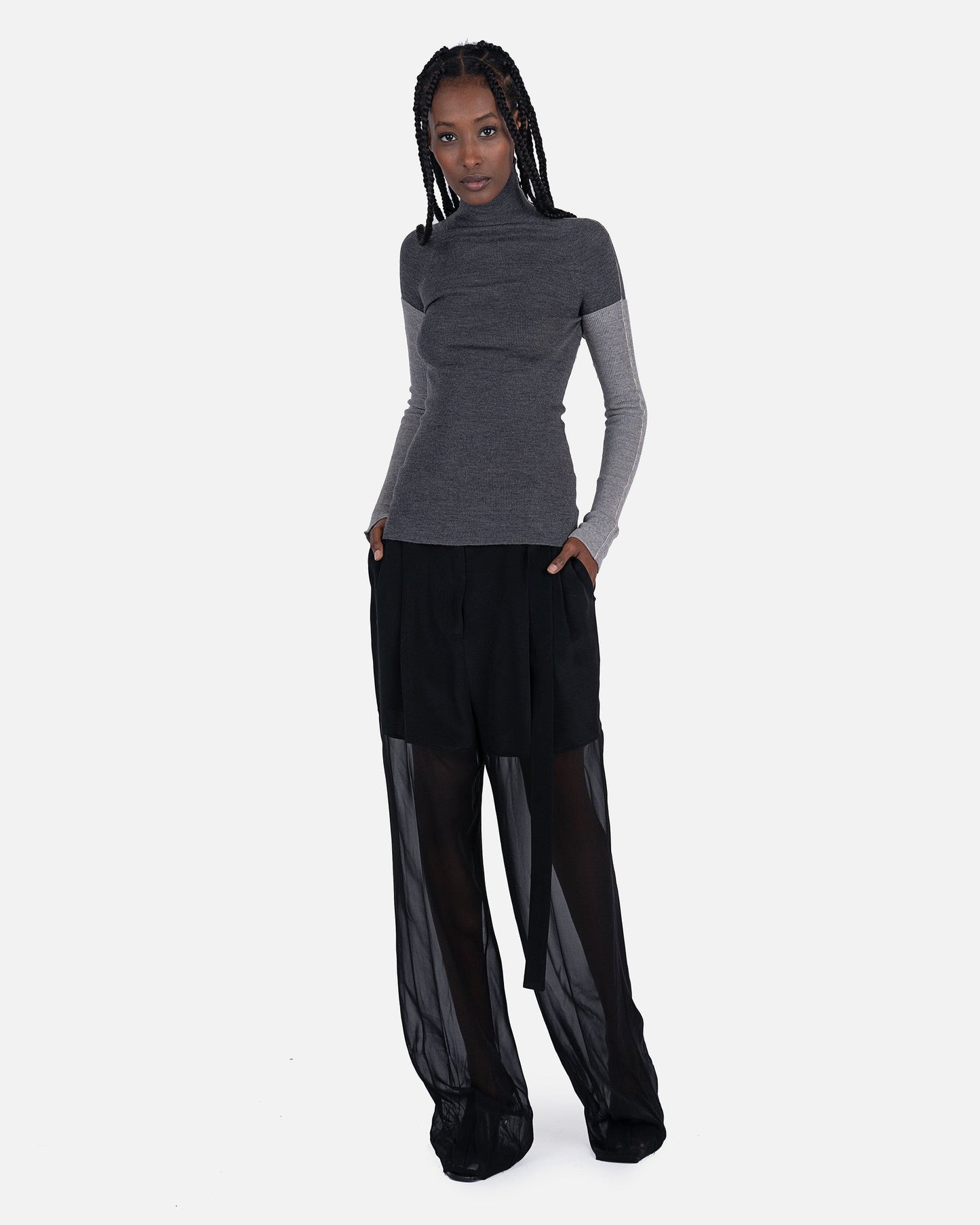 Peter Do Women Tops Combo Sleeve Turtle Neck Sweater in Cool Grey/Light Grey