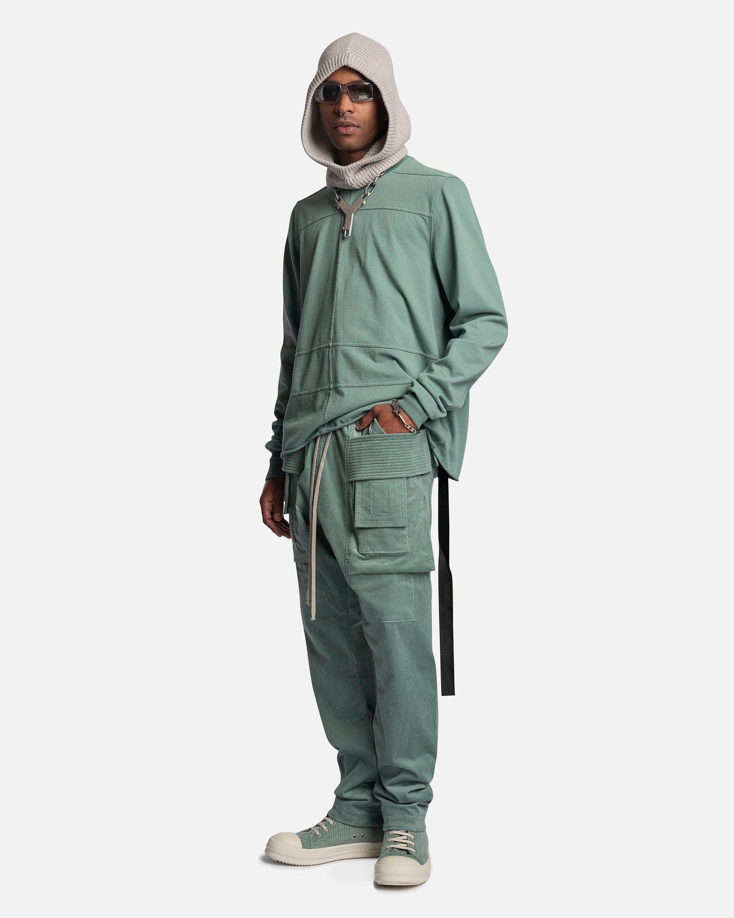 Rick Owens DRKSHDW Men's Pants Corduroy Creatch Cargo Drawstring in Aqua