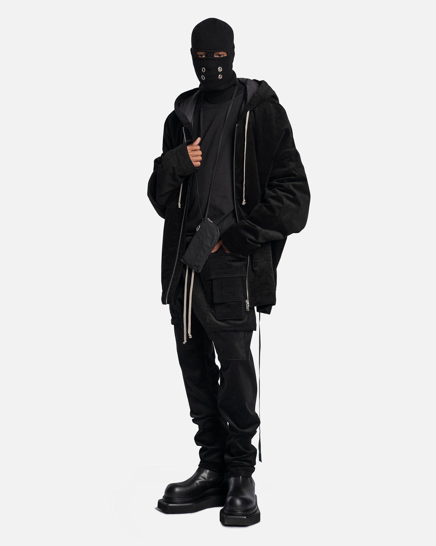 Rick Owens DRKSHDW Men's Pants Corduroy Creatch Cargo Drawstring in Black