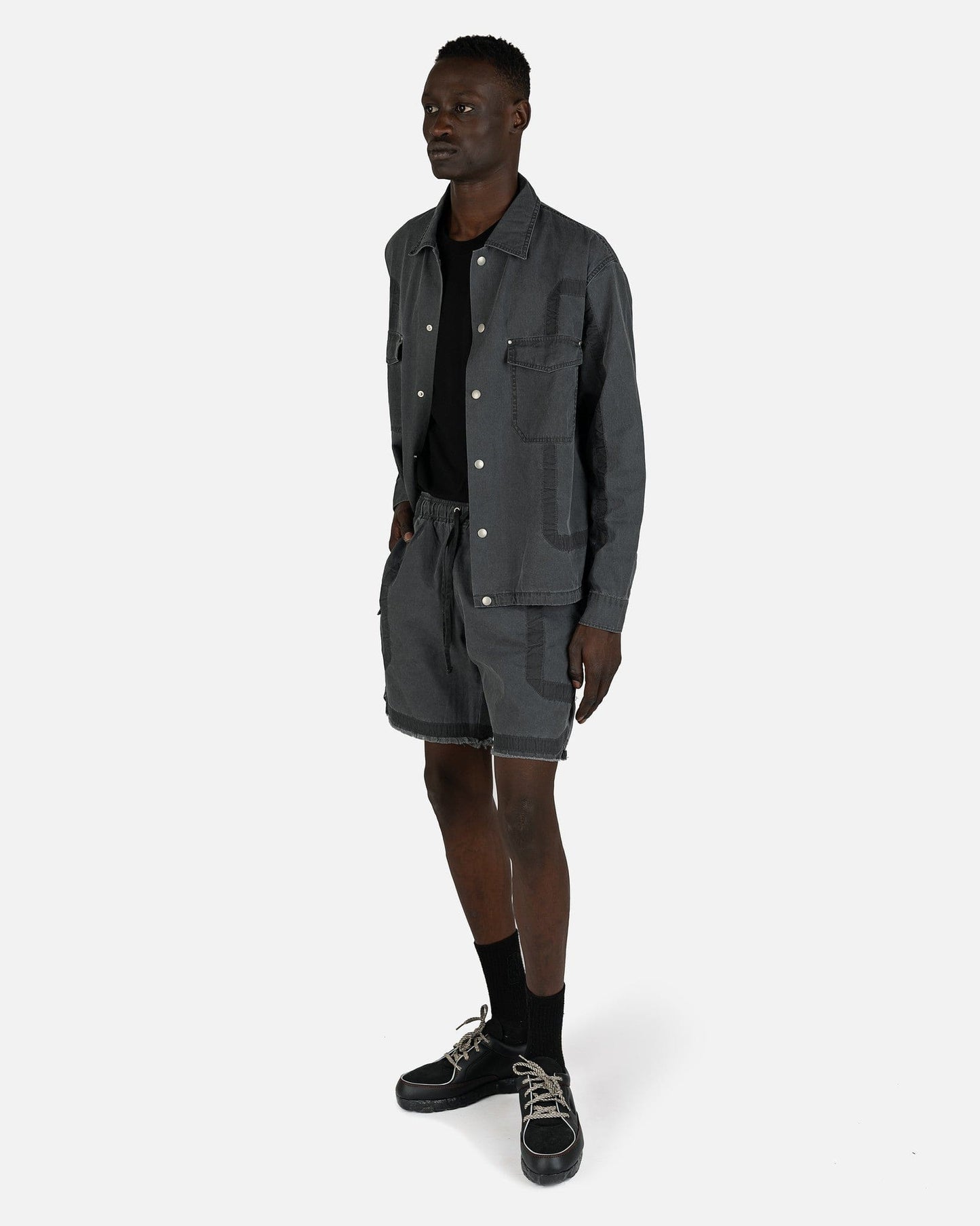 John Elliott Men's Shirts Cotton Poplin Frame II Snap Overshirt in Black