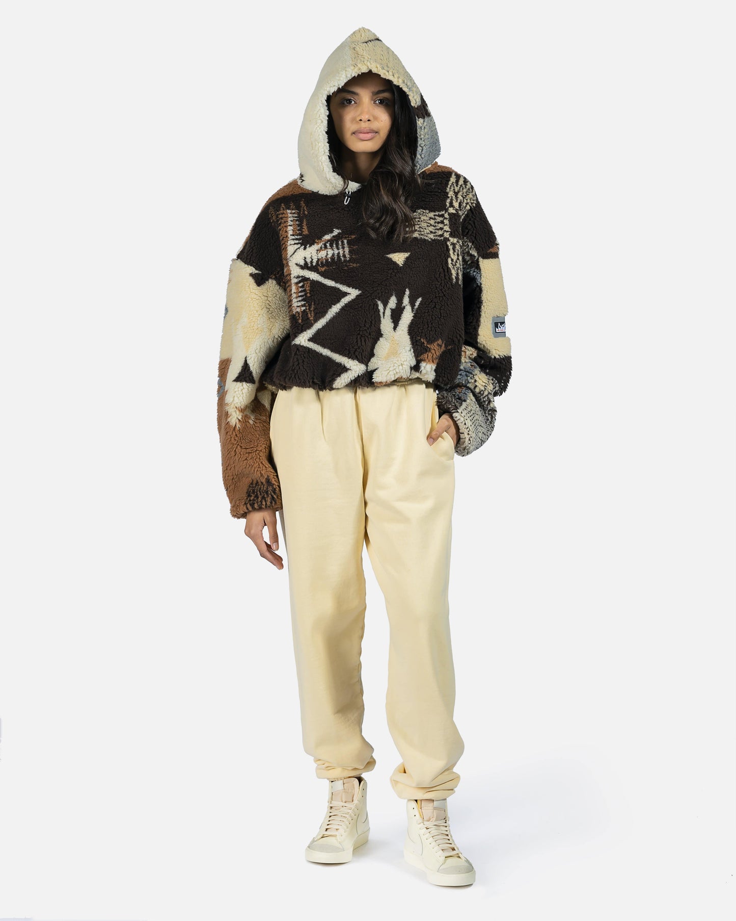 Aries Women's Sweatshirts Cropped Ikat Fleece Hoodie in Multi