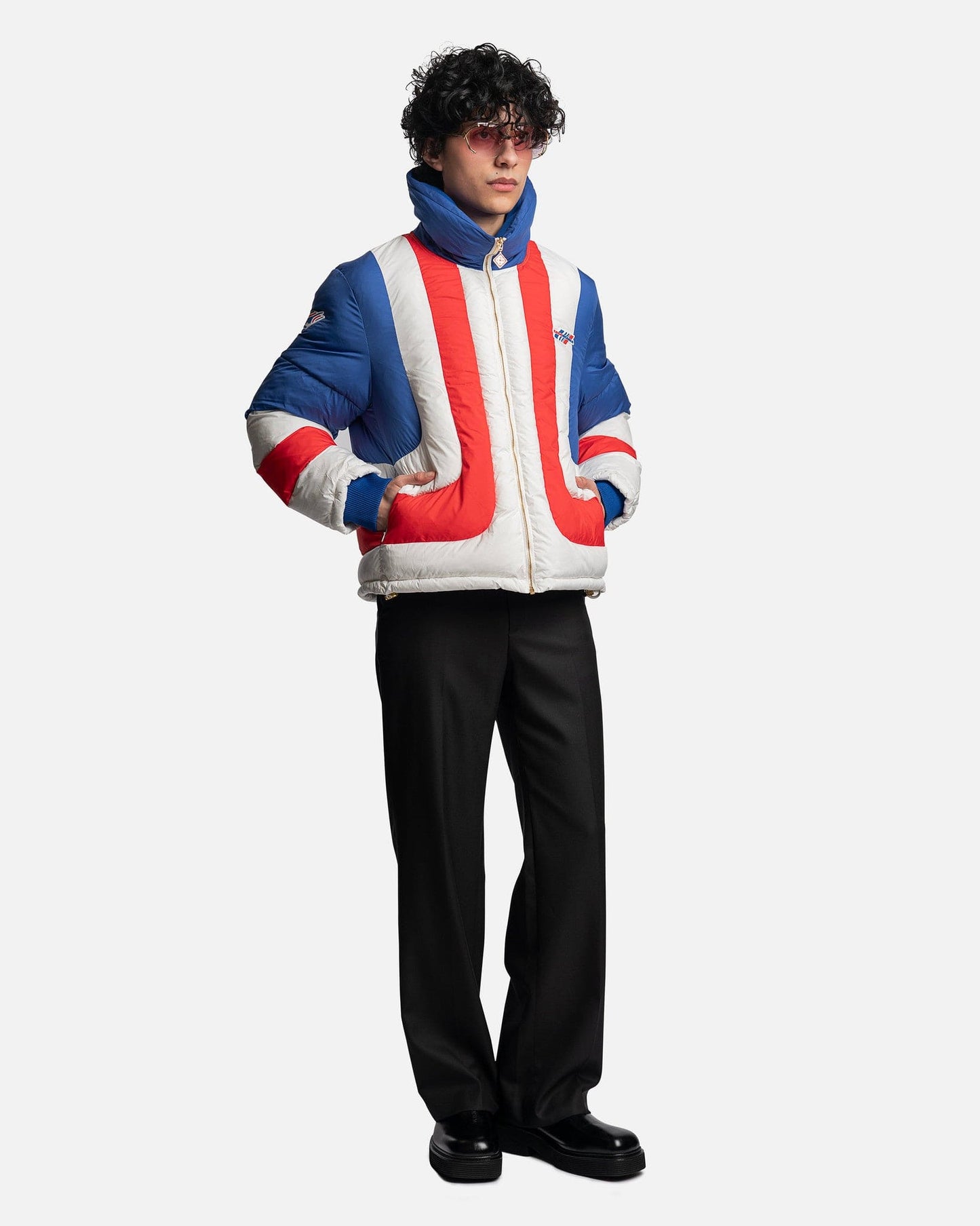 Casablanca Men's Jackets Curve Panel Puffer Jacket in Red/White/Blue