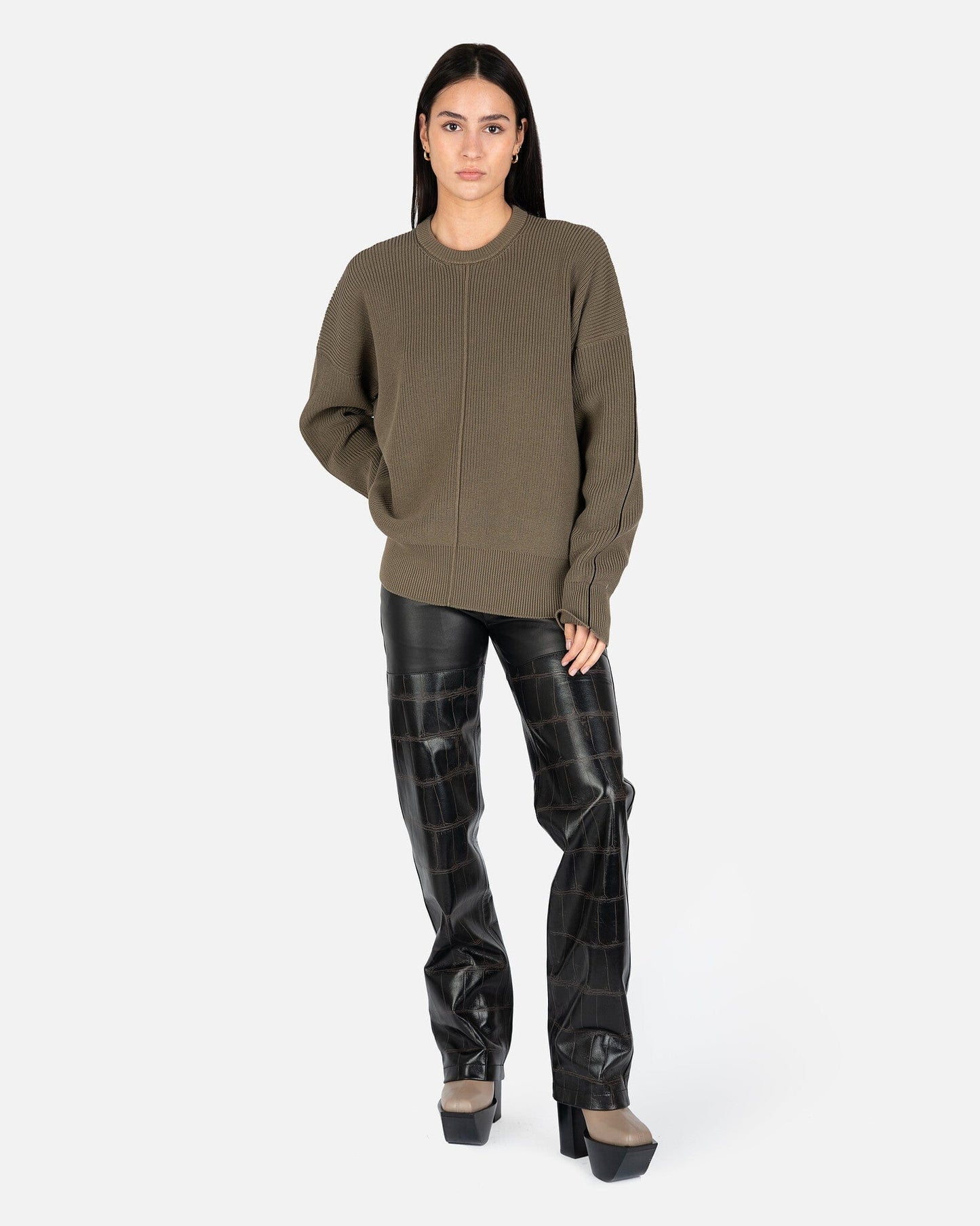 Peter Do Women Sweaters Cut Out Crew Neck Sweater in Olive