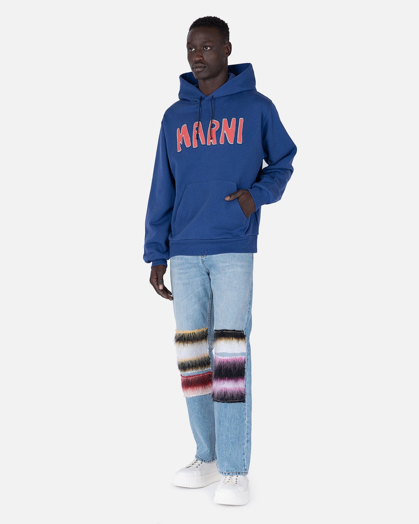 Marni Men's Sweatshirts Cutoff Logo Brushed Sweatshirt in Ocean