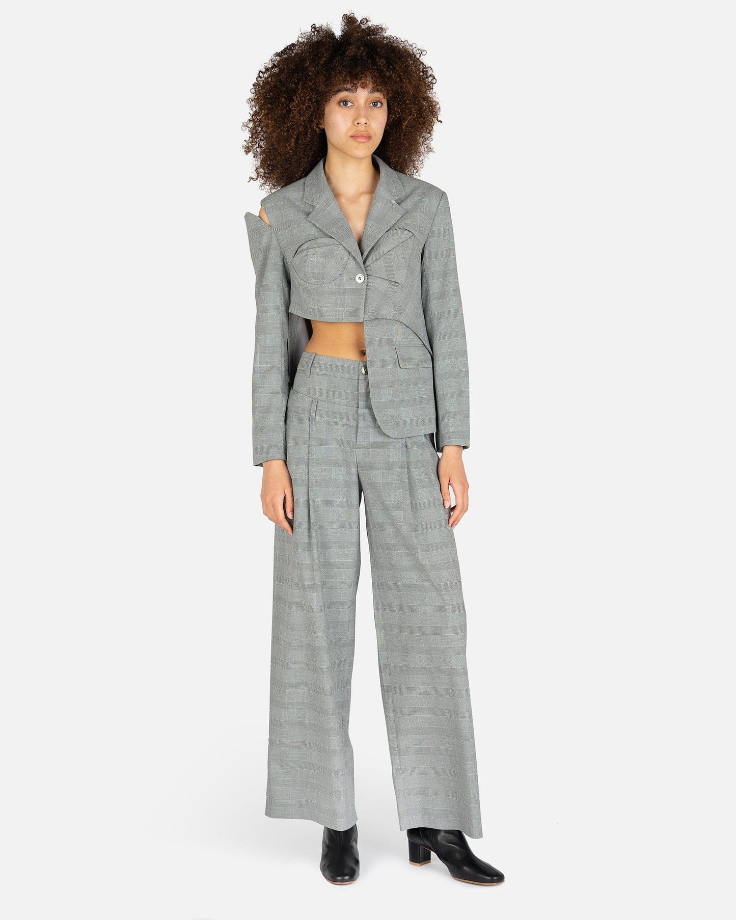 Feng Chen Wang Women Jackets Deconstructed Check Blazer in Grey